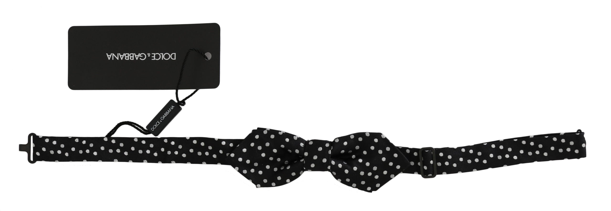 Dolce &amp; Gabbana Black Polka Dots Silk Adjustable Neck Papillon Men Bow Tie
