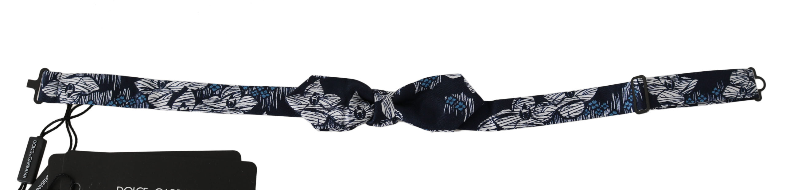 Dolce &amp; Gabbana Navy Blue Floral Slim Adjustable Neck Papillon Men Bow Tie