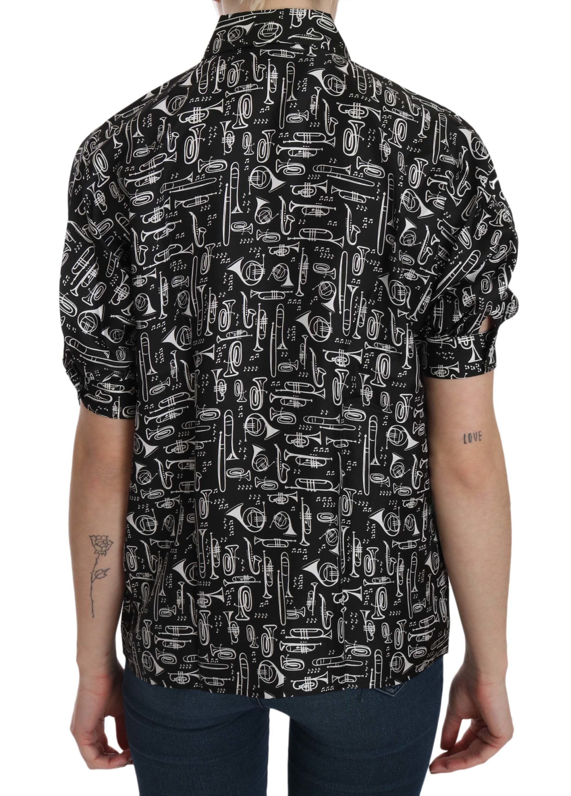 Dolce &amp; Gabbana Black Musical Instrument Collared Shirt
