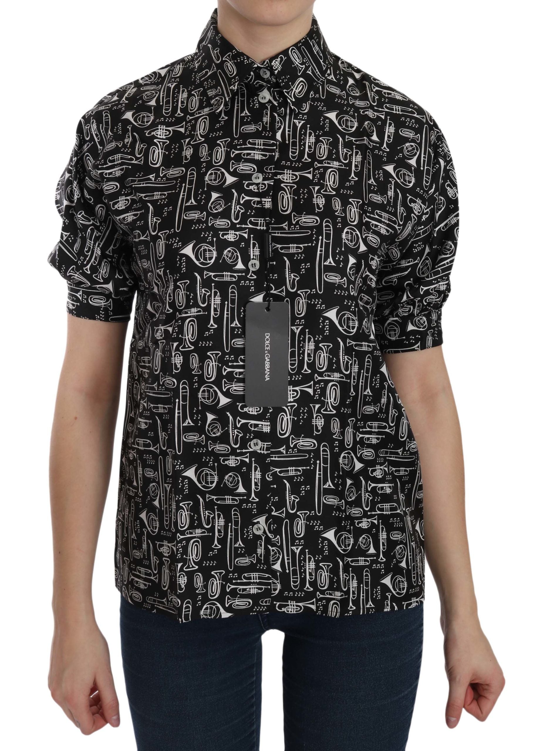 Dolce &amp; Gabbana Black Musical Instrument Collared Shirt