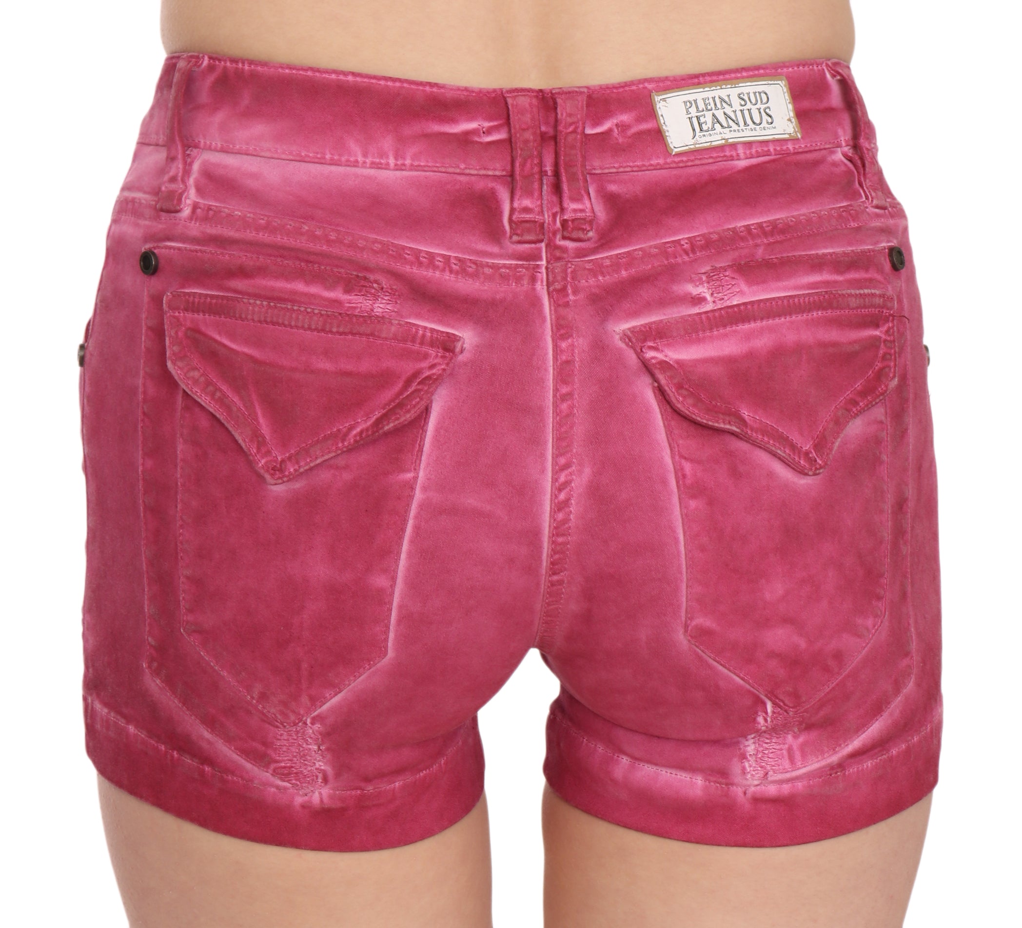 PLEIN SUD Rosa Mini-Denim-Shorts aus Baumwolle mit mittlerer Taille