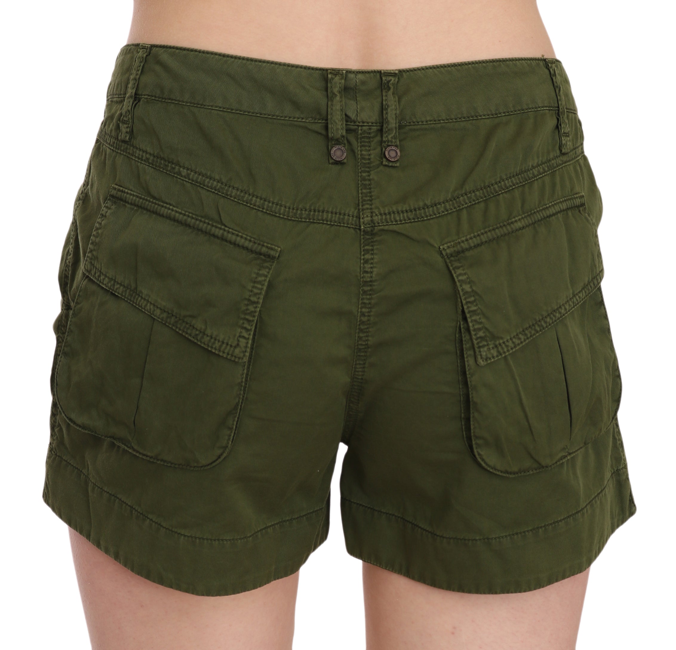 PLEIN SUD Grüne Mini-Shorts mit mittlerer Taille aus 100% Baumwolle