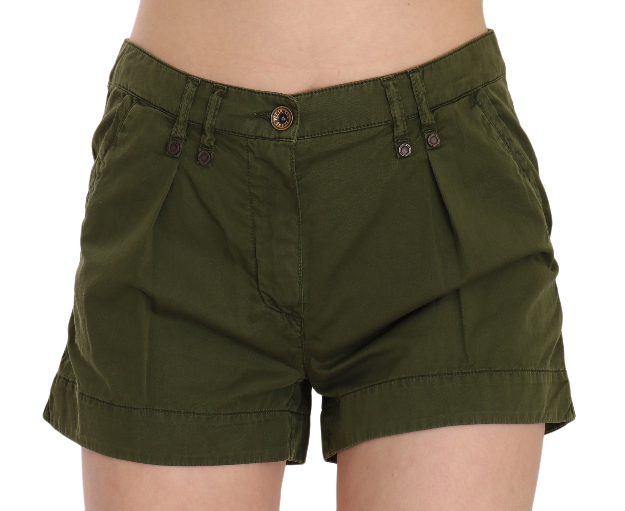 PLEIN SUD Grüne Mini-Shorts mit mittlerer Taille aus 100% Baumwolle