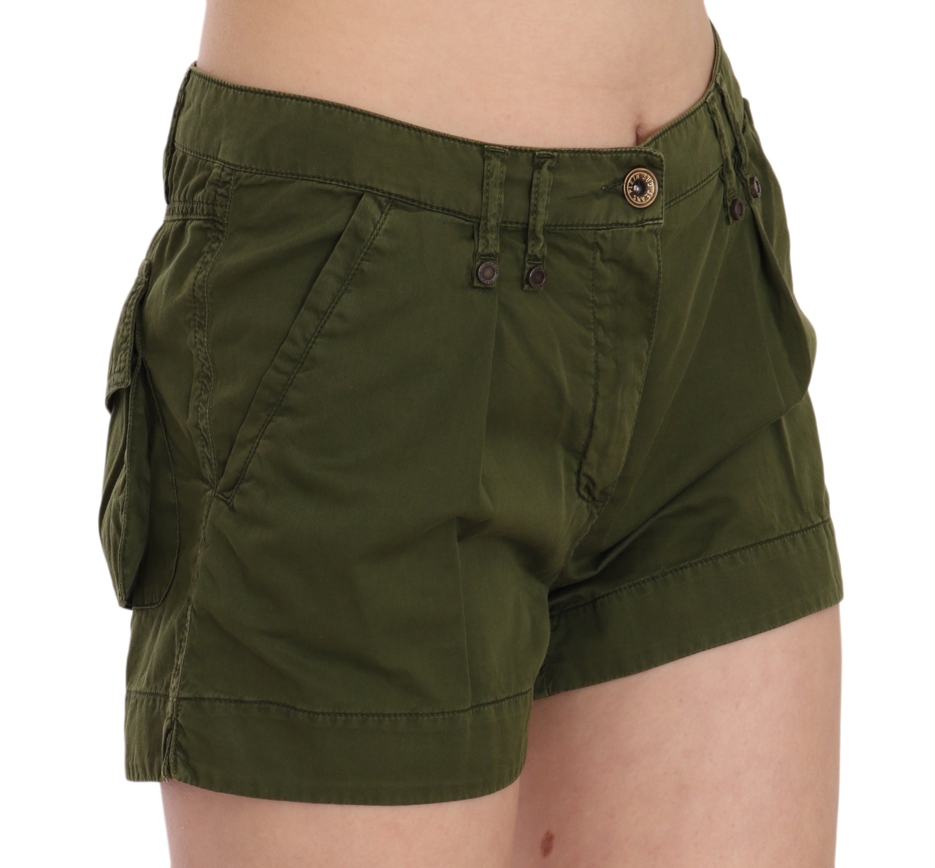 PLEIN SUD Grüne Mini-Shorts mit mittlerer Taille aus 100% Baumwolle