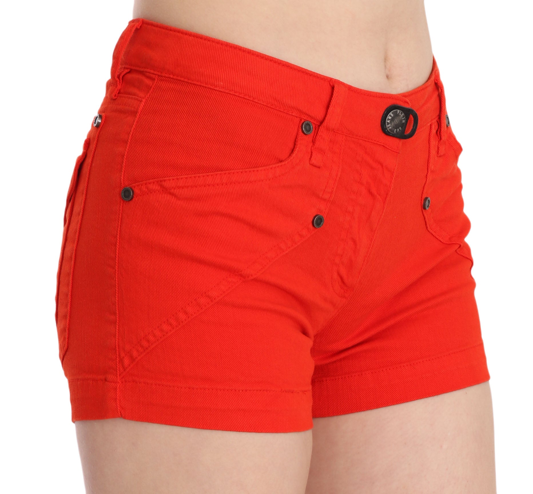 PLEIN SUD Orangefarbener Denim-Mini aus Baumwolle mit mittlerer Taille