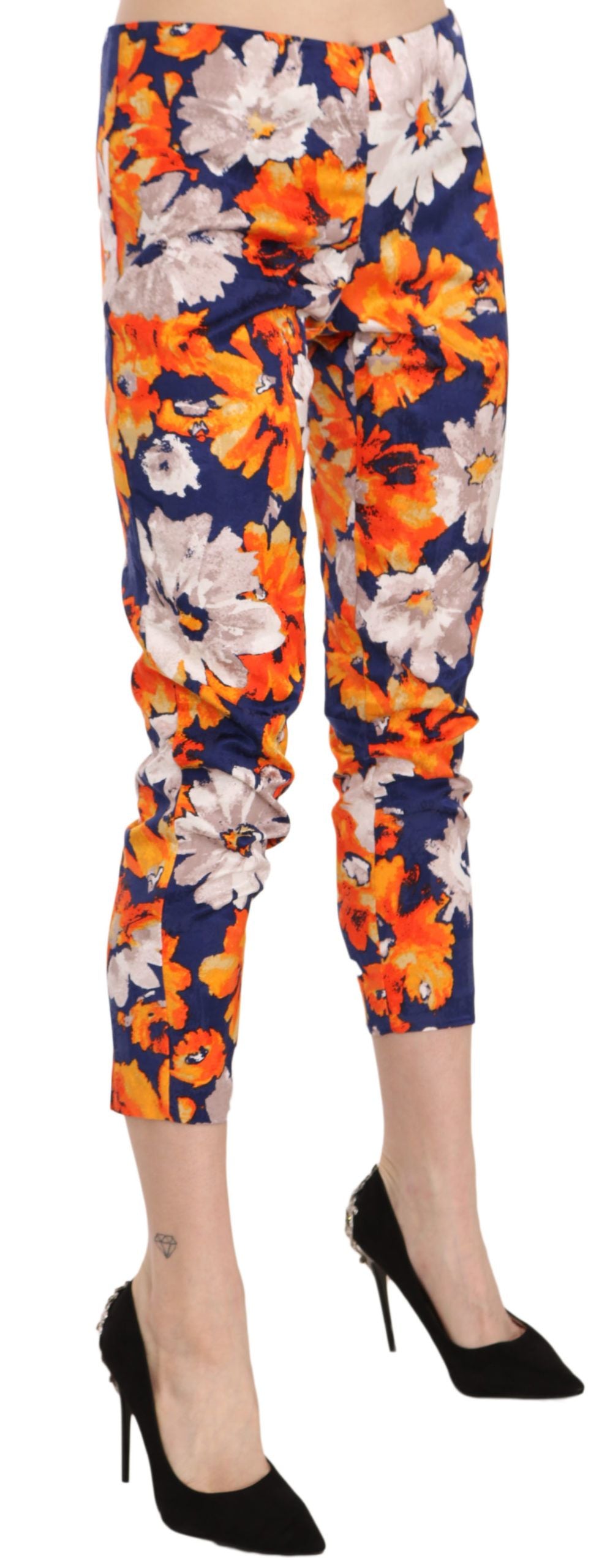 LANACAPRINA Blaue Floral Print Skinny Slim Fit Hose Hose