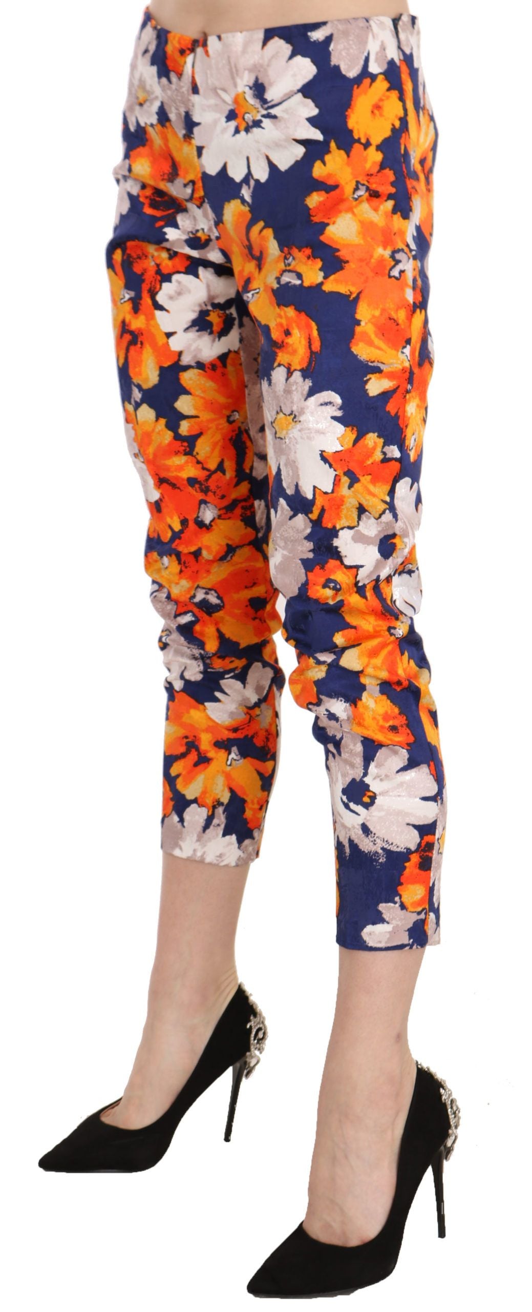 LANACAPRINA Blaue Floral Print Skinny Slim Fit Hose Hose