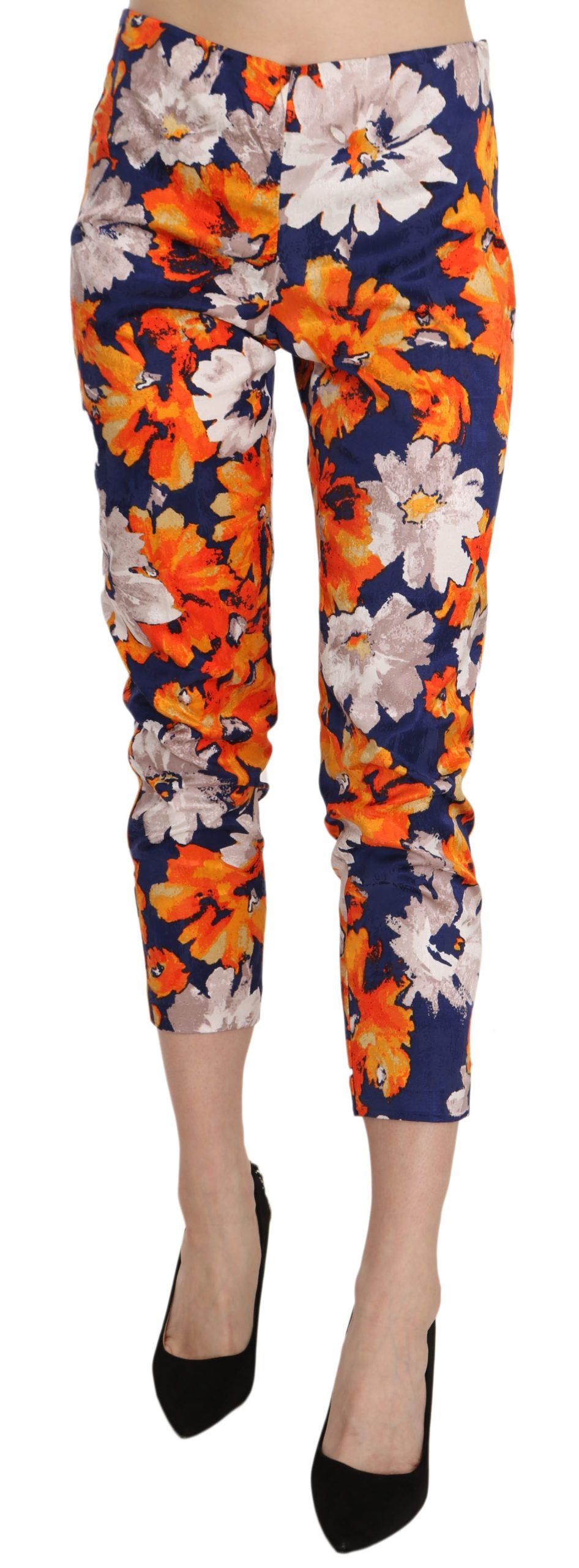 LANACAPRINA Blaue Floral Print Skinny Slim Fit Hose Hose