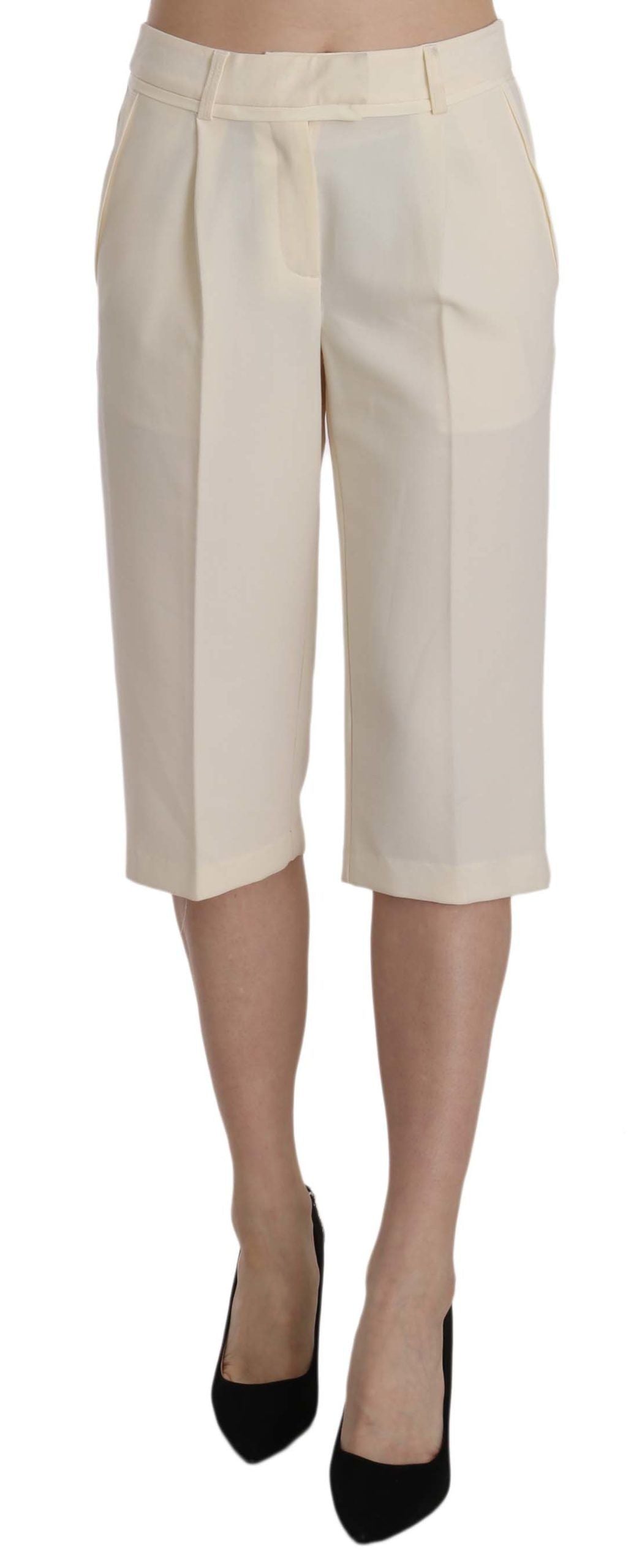 Silvian Heach Cremefarbene Straight Cropped Pants aus Baumwolle mit mittlerer Taille