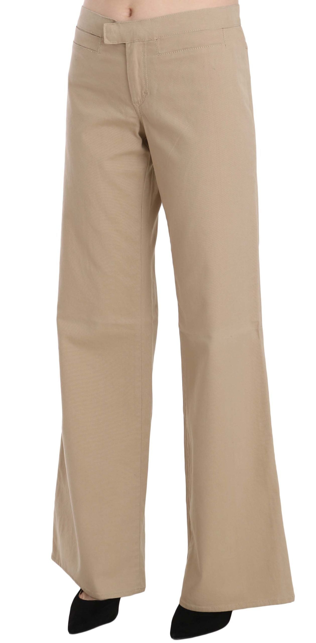 Just Cavalli Beige Cotton Mid Waist Flared Trousers