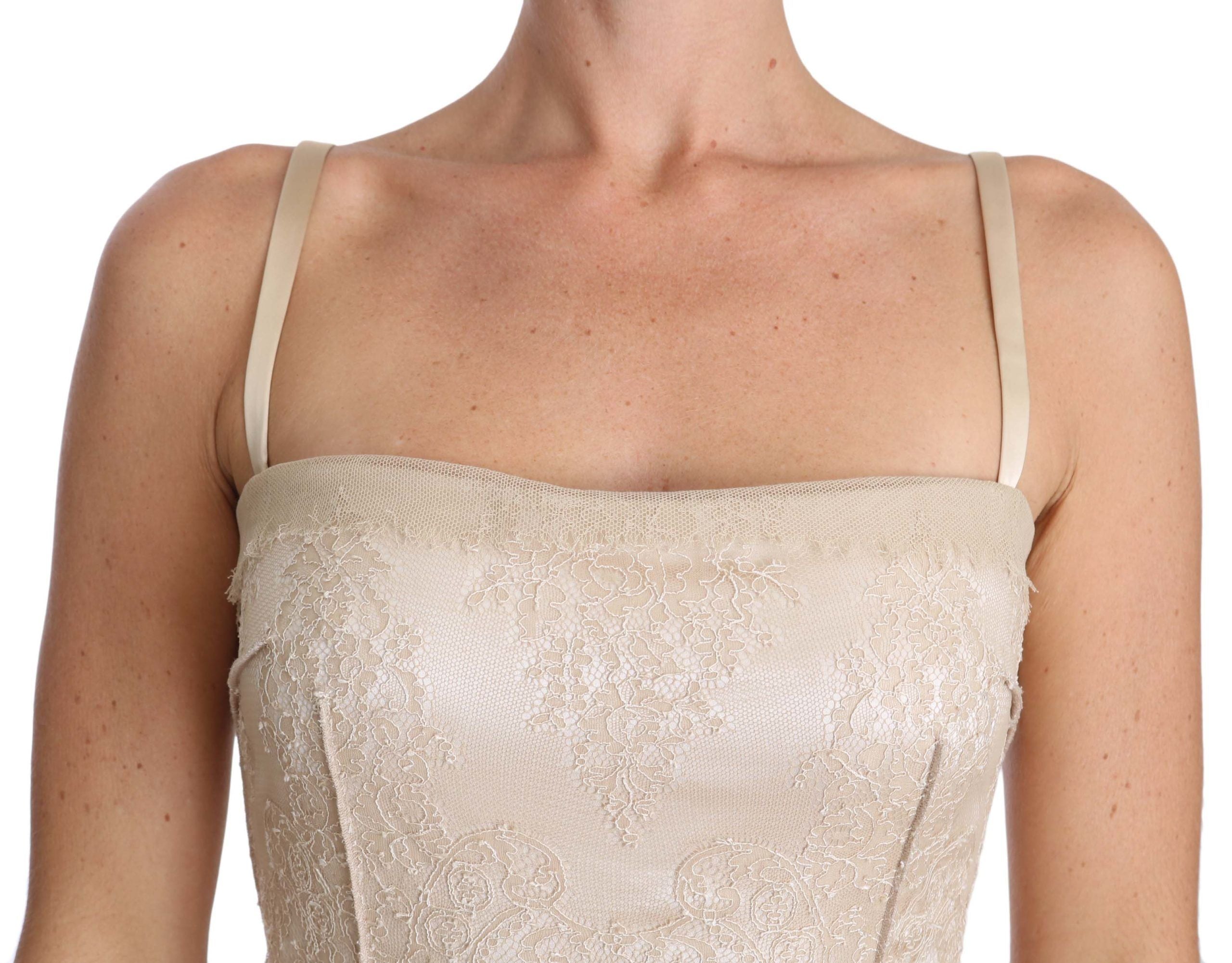 Dolce &amp; Gabbana beige spaghetti strap lace sheath dress