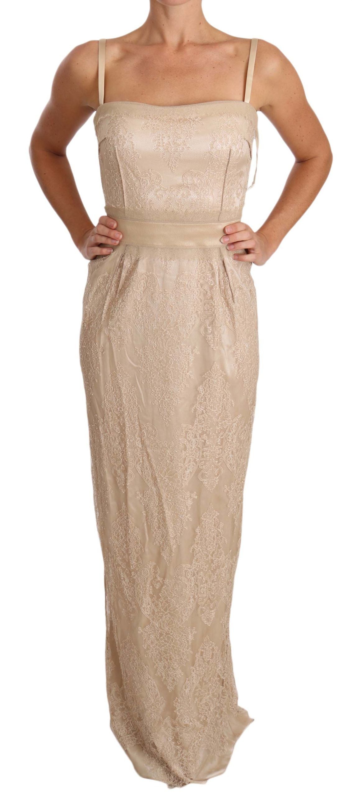 Dolce &amp; Gabbana beige spaghetti strap lace sheath dress