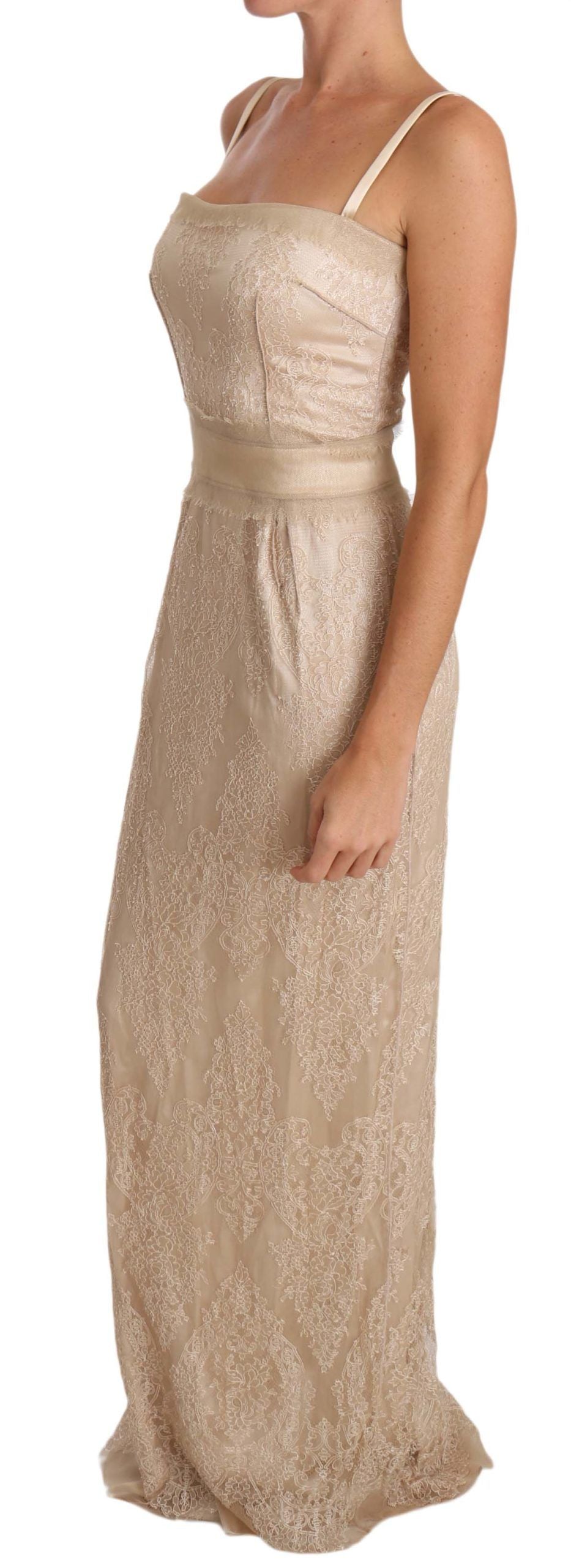 Dolce &amp; Gabbana beige spaghetti strap lace sheath dress