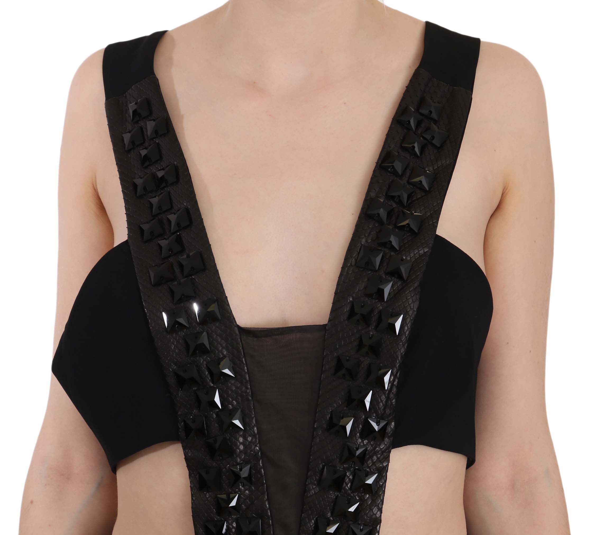 John Richmond Siyah Kristal Deri Flare Elbise