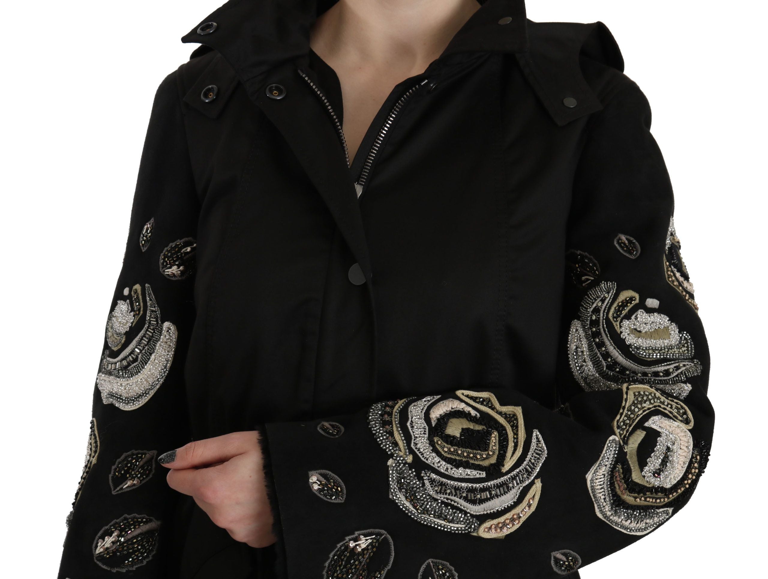 John Richmond Floral Sequin Beaded Hooded Jacket Coat