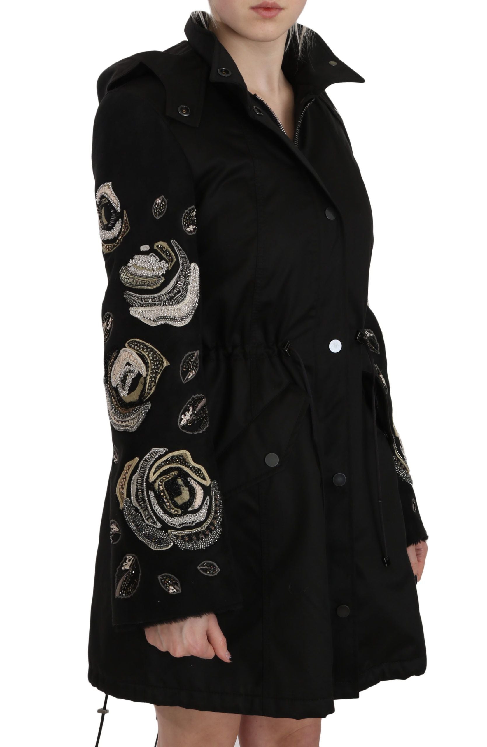 John Richmond Floral Sequin Beaded Hooded Jacket Coat