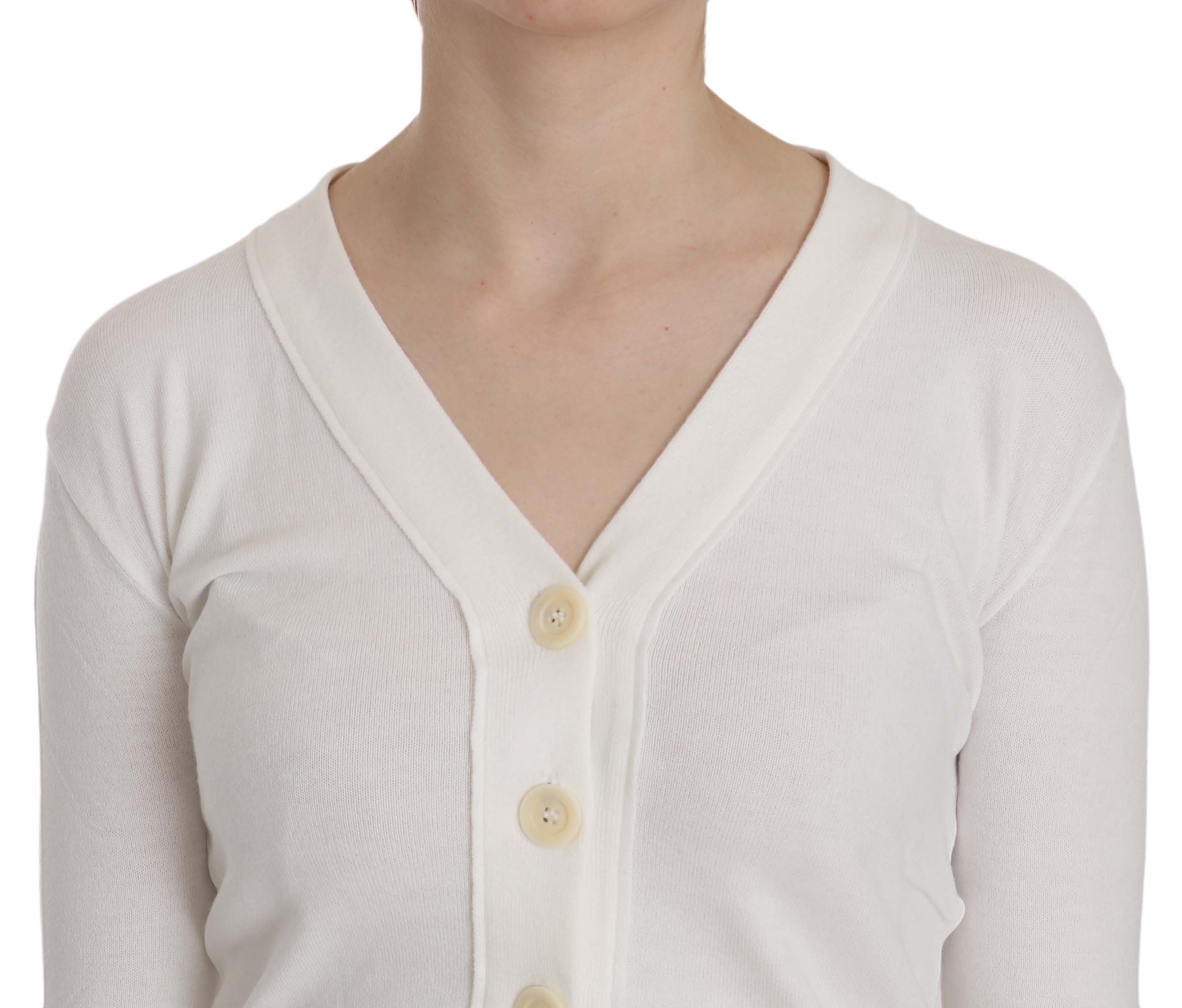 BYBLOS White V-Neck Long Sleeve Cardigan Tops Sweater