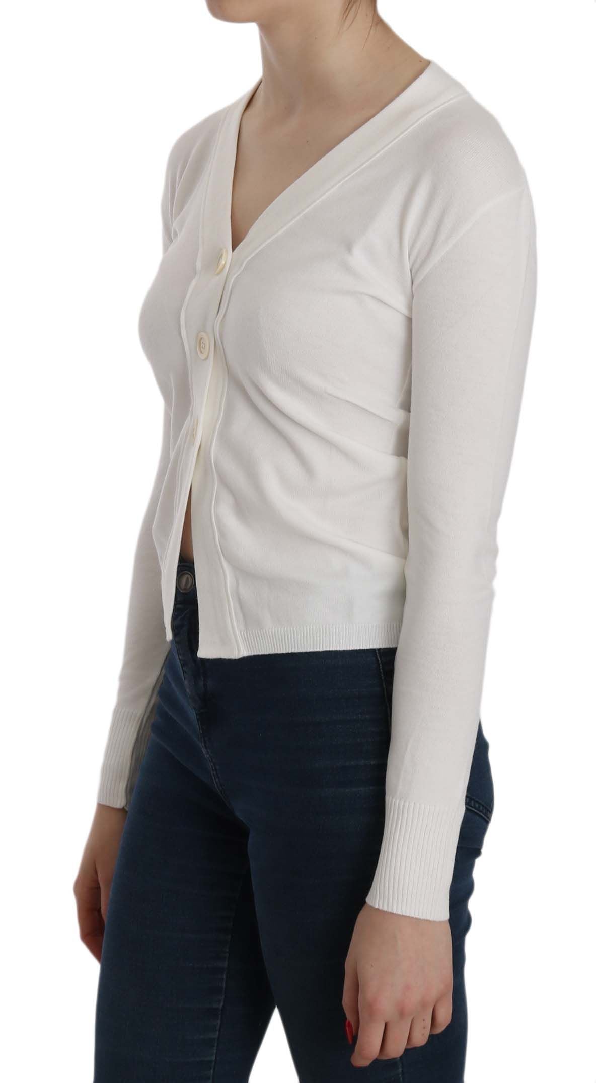 BYBLOS White V-Neck Long Sleeve Cardigan Tops Sweater