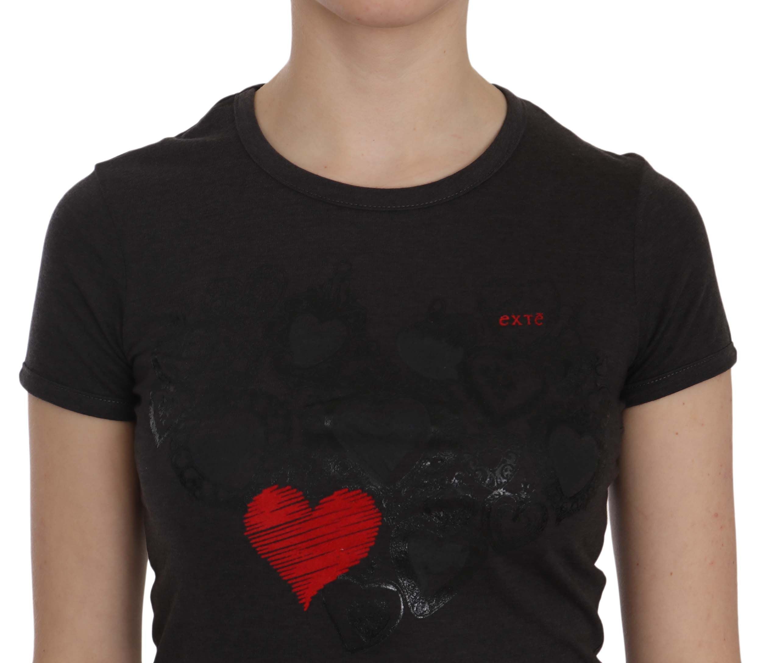 Exte Black Heart Print Short Sleeve Casual Shirt Top