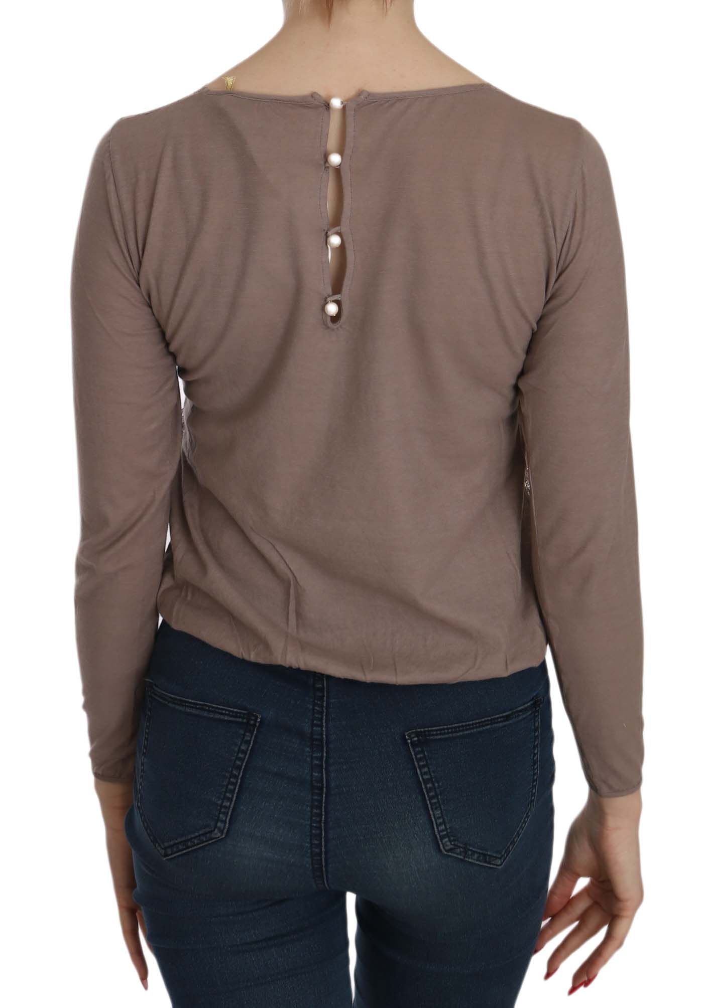 PINK MEMORIES Brown long-sleeved top with sheer lace