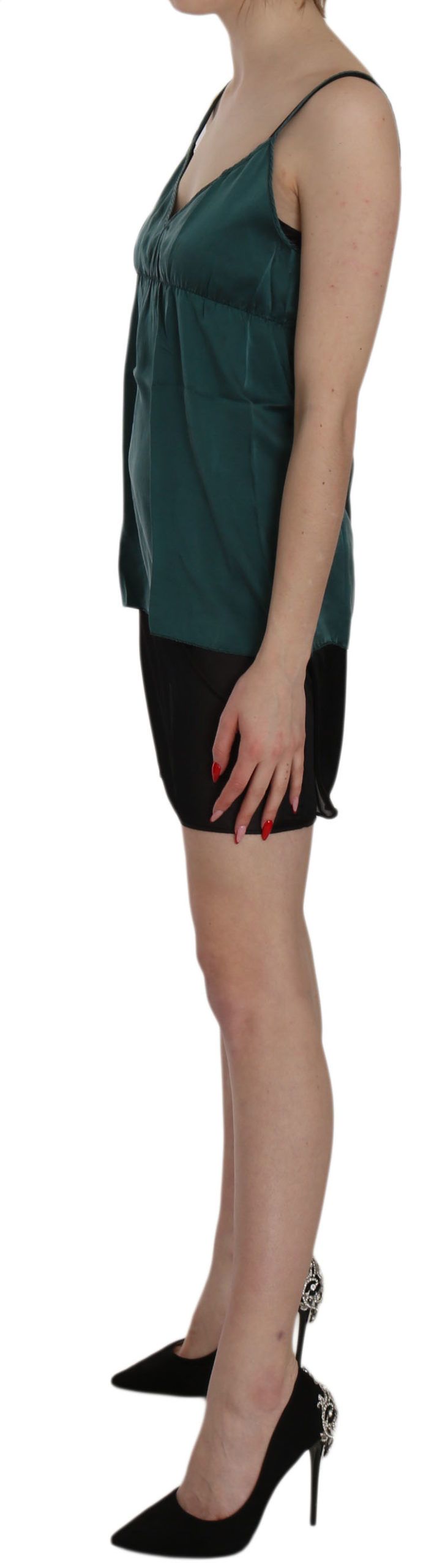 PEMBE HATIRALAR Yeşil ipek ince askılı mini elbise