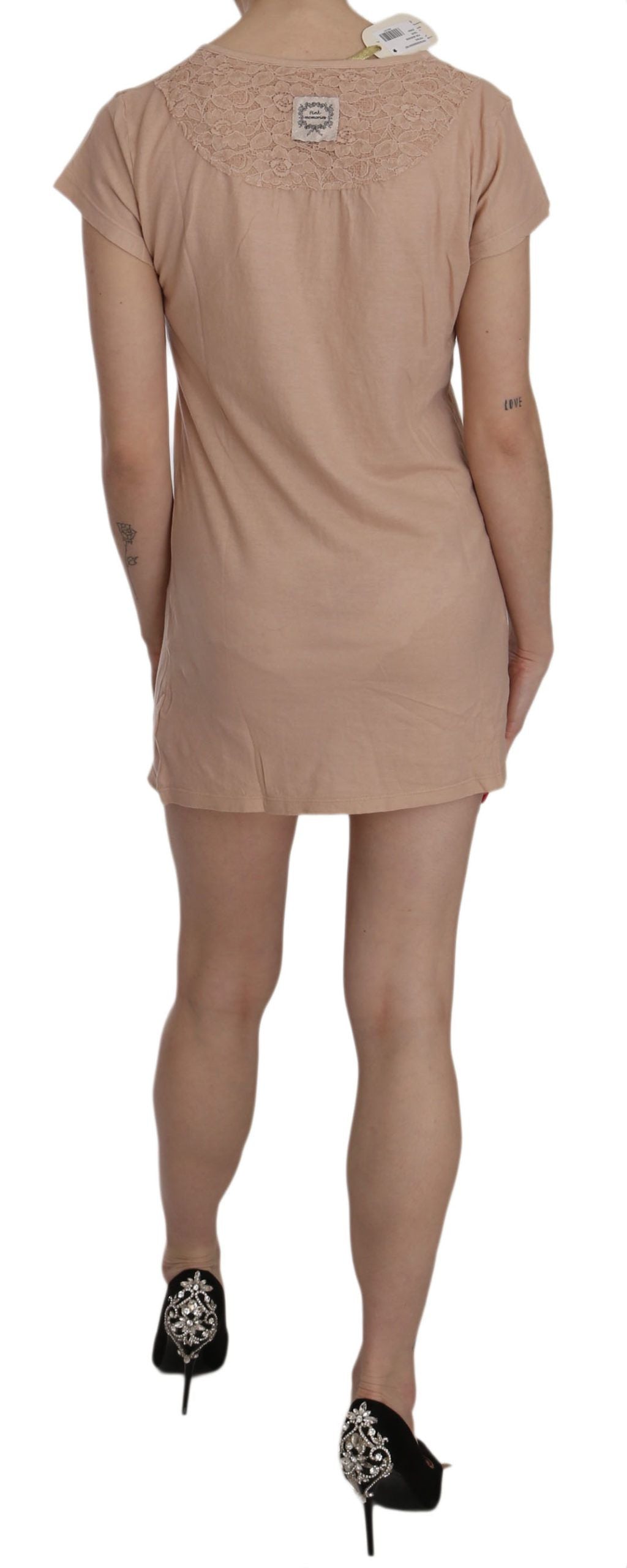 PEMBE HATIRALAR Pembe Dantel Kısa Kollu Mini Elbise