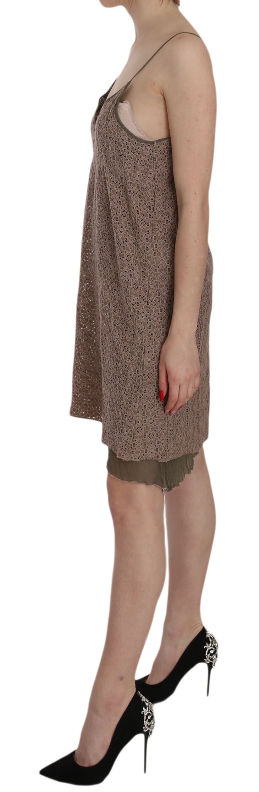 PEMBE ANILAR Yeşil askılı A kesim pamuklu mini elbise