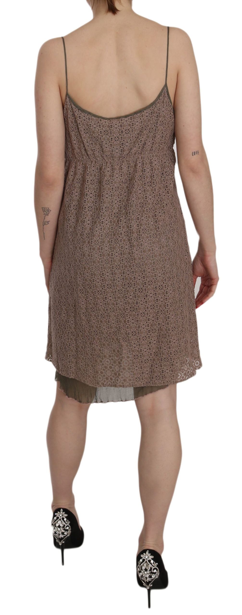 PEMBE ANILAR Yeşil askılı A kesim pamuklu mini elbise