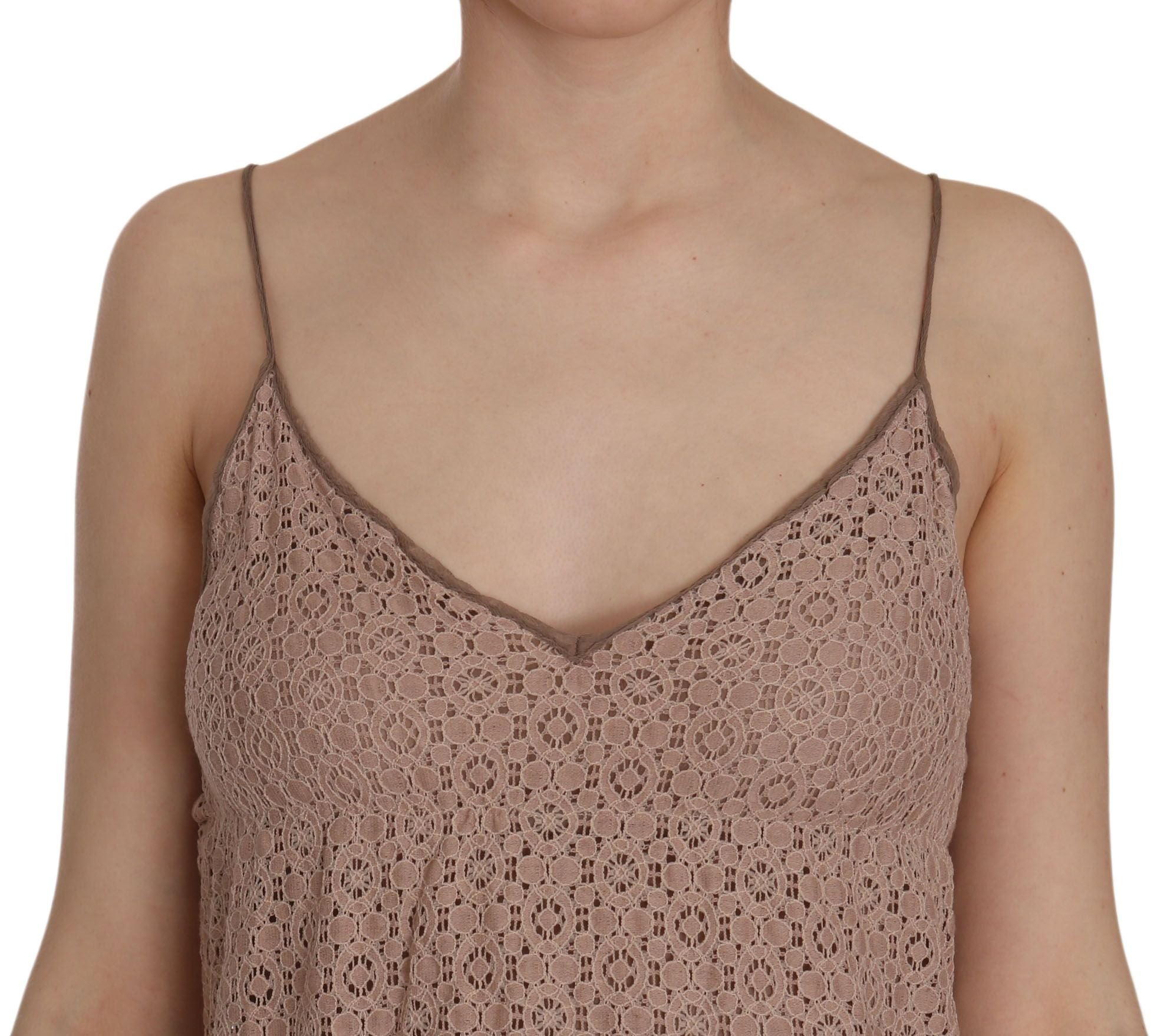 PINK MEMORIES Bej İnce Askılı A Kesim Mini Pamuklu Elbise