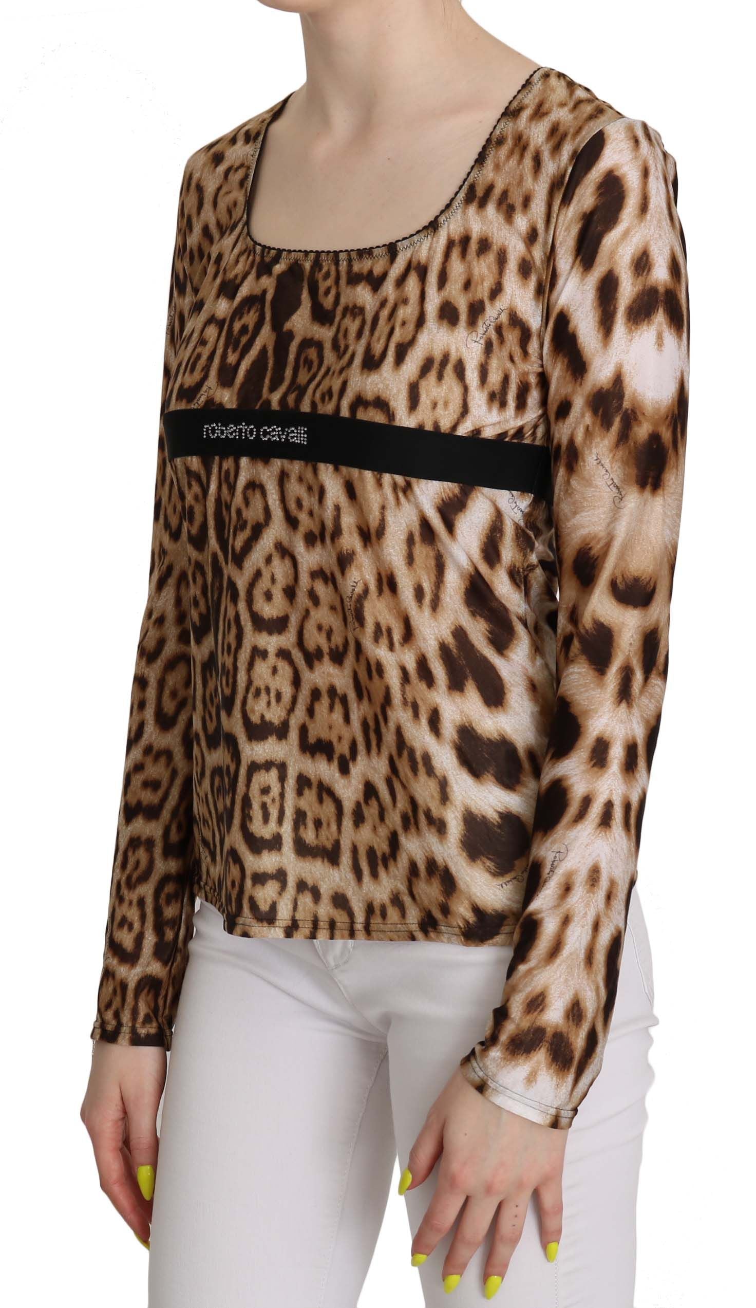 Roberto Cavalli Brown Round Neck Leopard Women's Top Blouse
