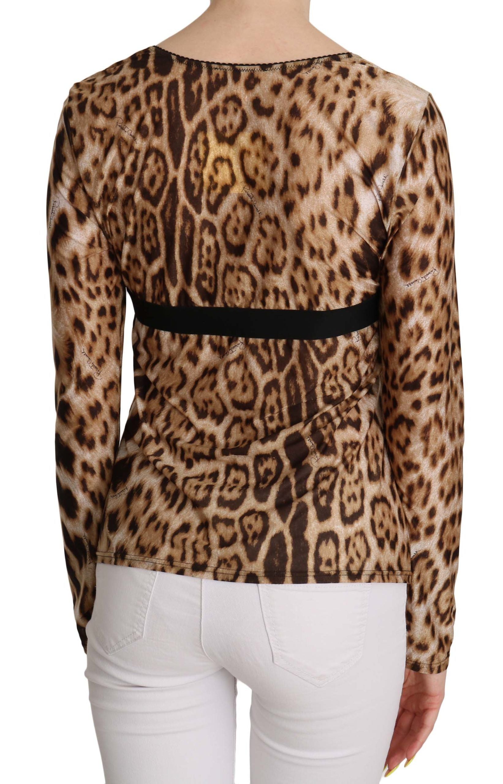 Roberto Cavalli Brown Round Neck Leopard Women's Top Blouse