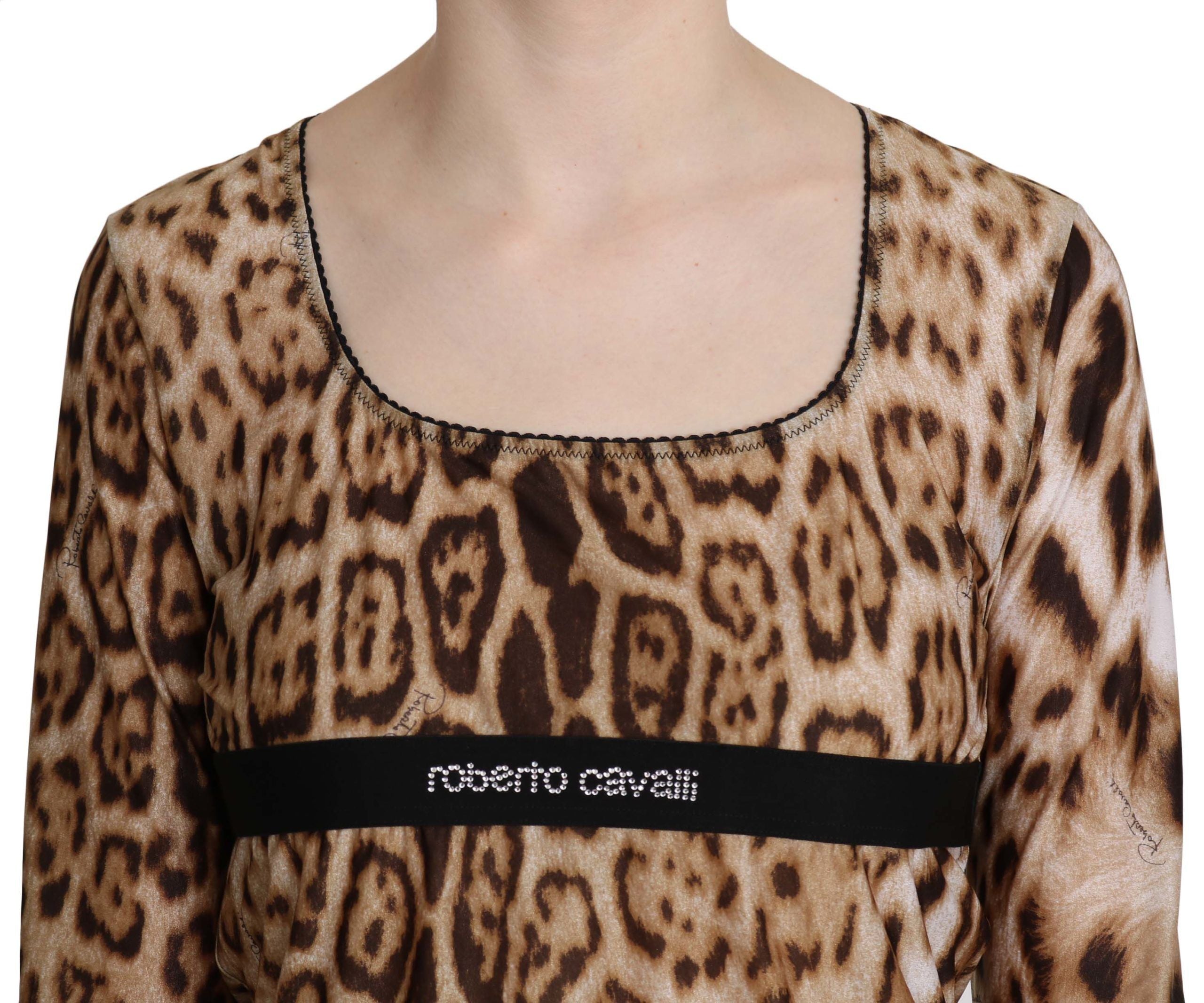 Roberto Cavalli Brown Round Neck Leopard Women's Top Blouse