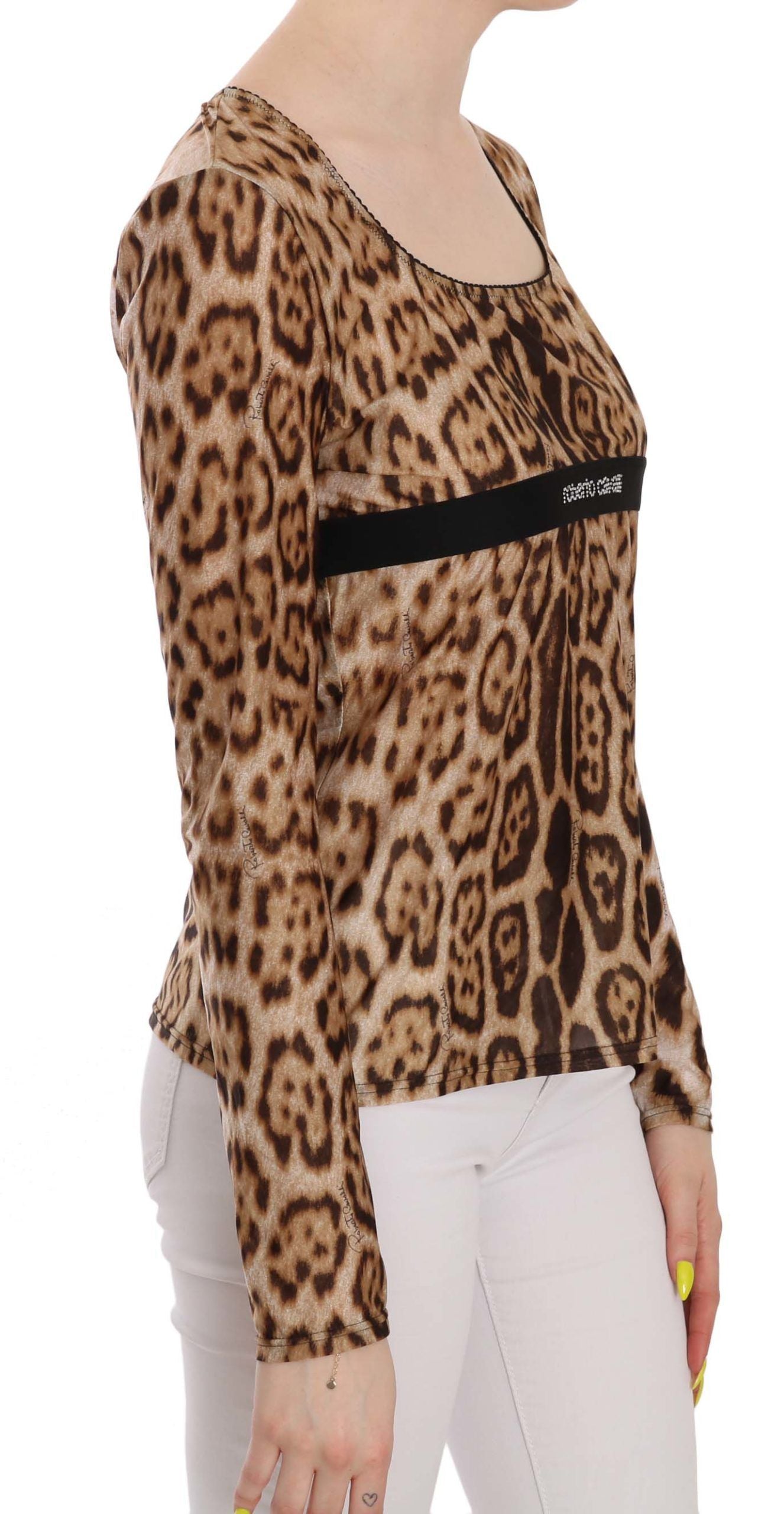 Roberto Cavalli Brown Round Neck Leopard Women's Top Blouse