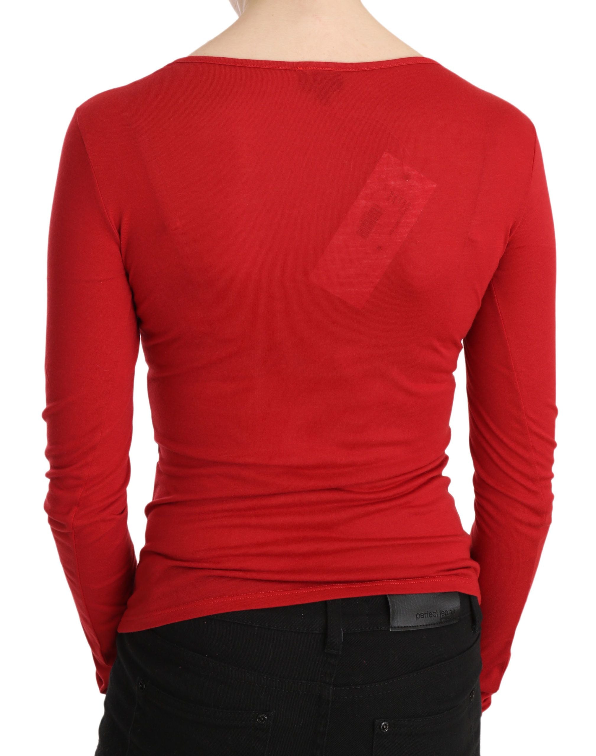 Rotes Exte Kristallverziertes Langarmtop Bluse