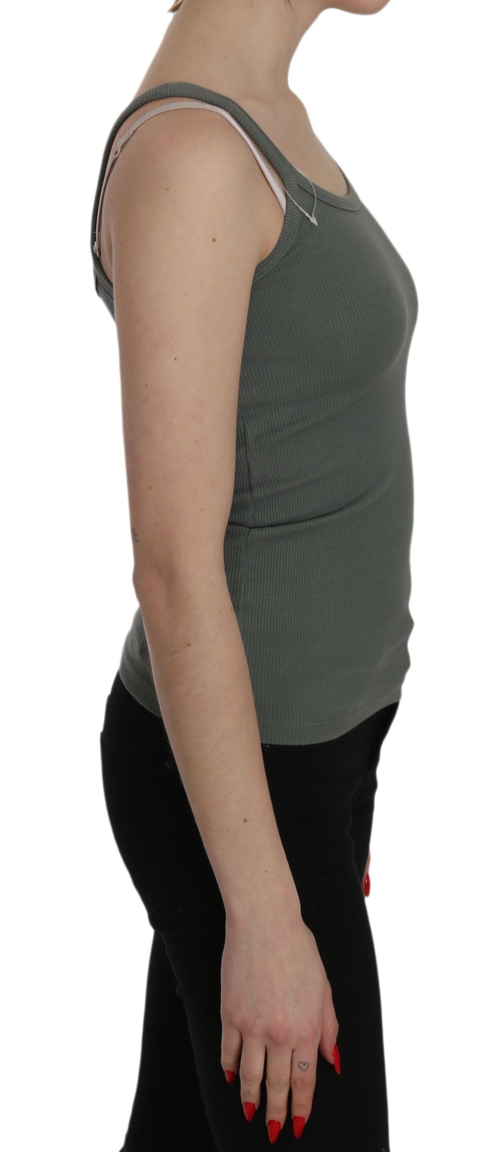 PINK MEMORIES Grüner Spaghetti-Träger Slim Fit Casual Tank Top Bluse