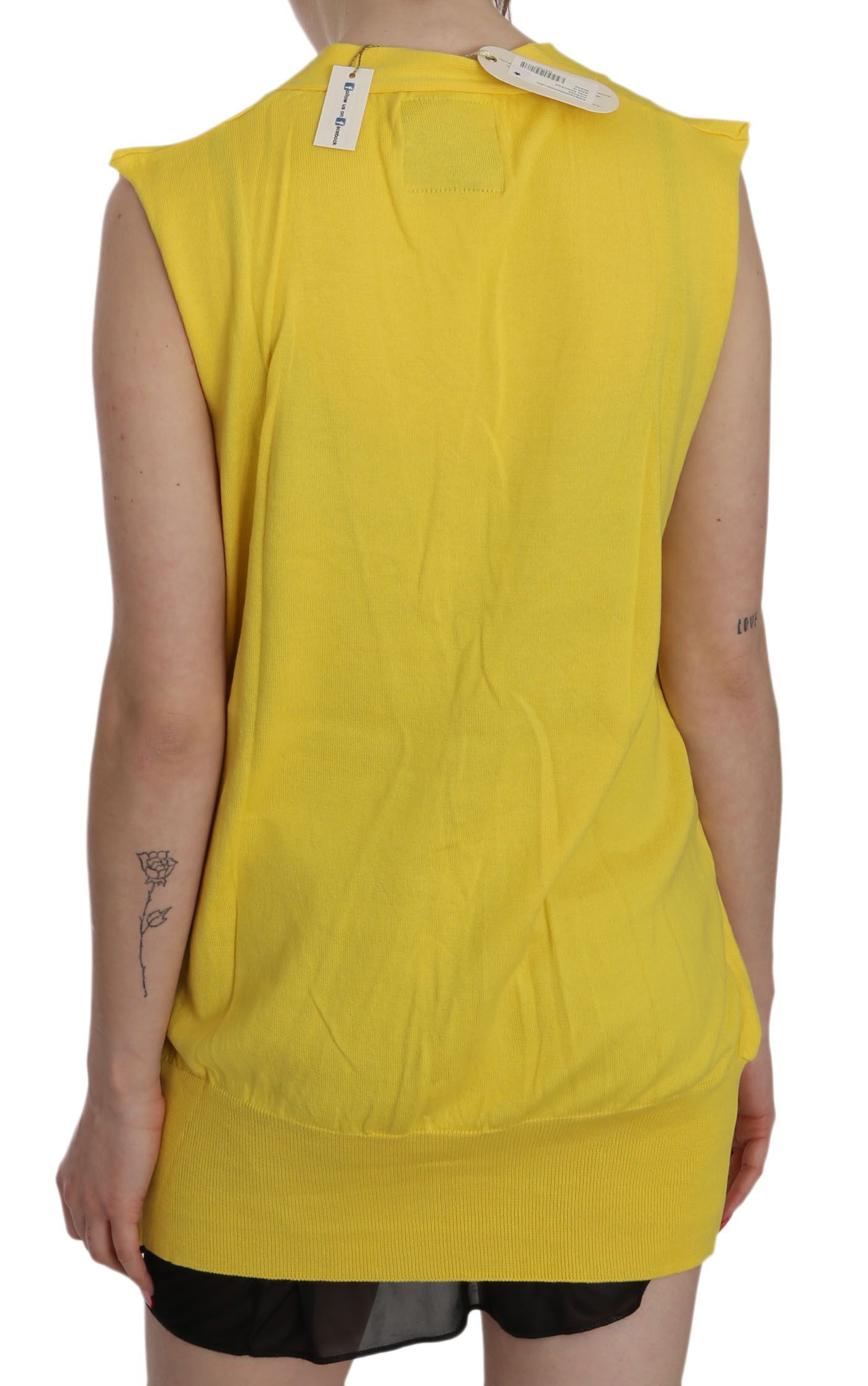 PINK MEMORIES Yellow 100% Cotton Sleeveless Cardigan Top Vest