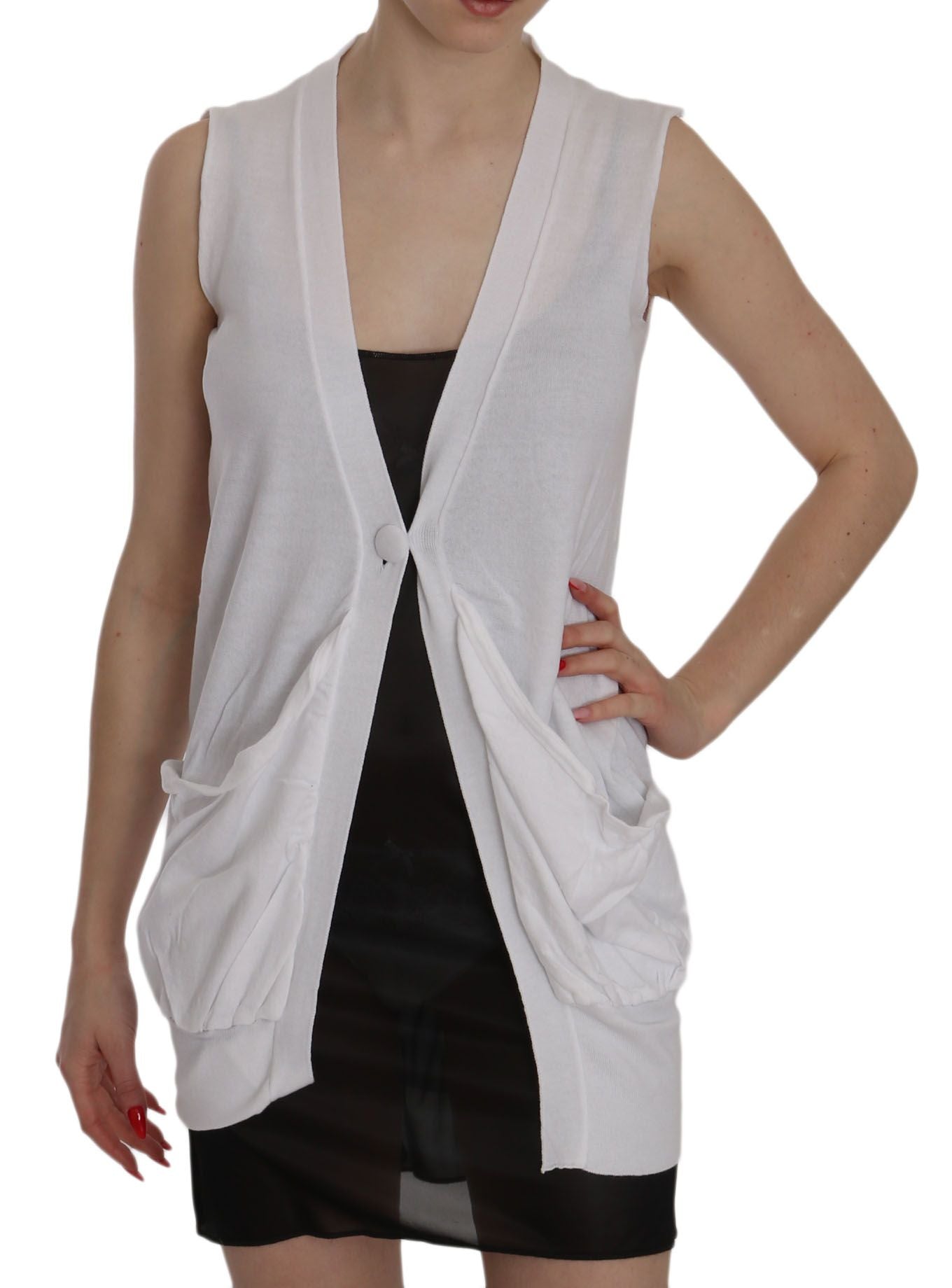 PINK MEMORIES White sleeveless cardigan top made of 100% cotton vest