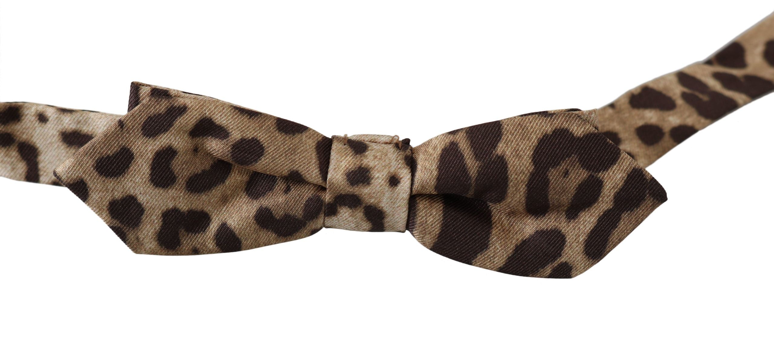 Dolce &amp; Gabbana Brown Leopard Silk Adjustable Neck Papillon Men's Bow Tie