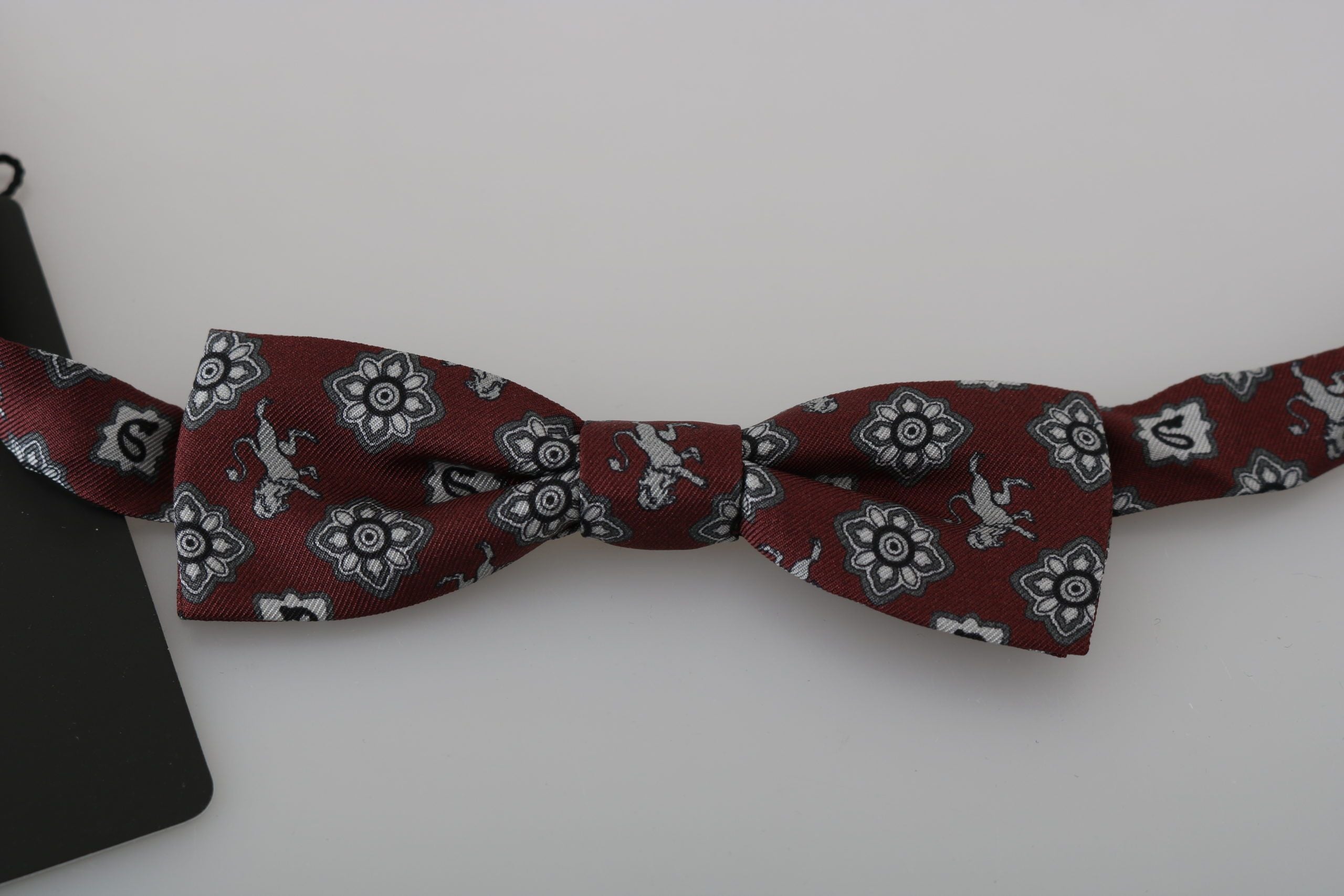 Dolce &amp; Gabbana Men's Bordeaux Maroon Lion Silk Bow Tie with Adjustable Neck