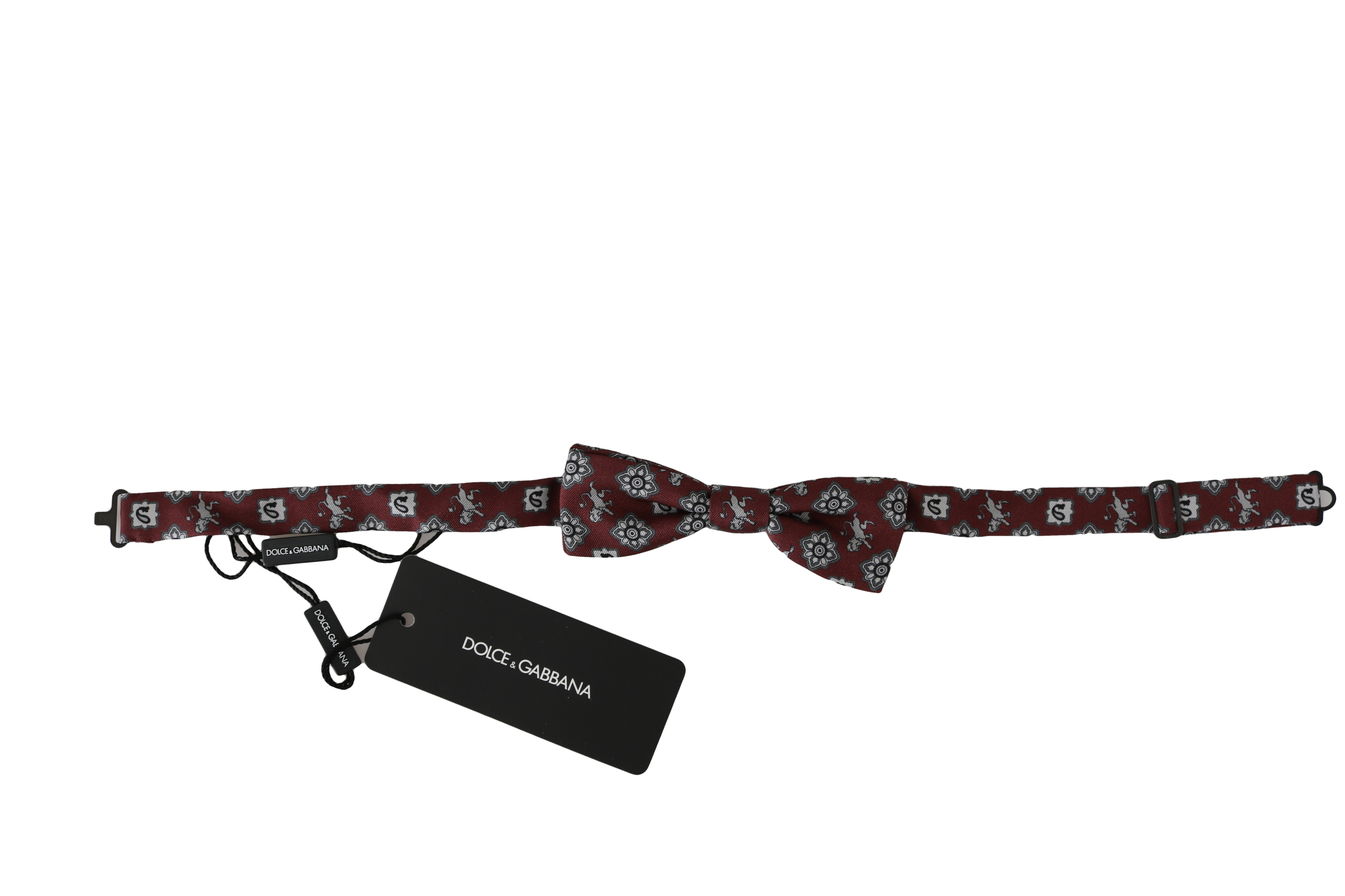 Dolce &amp; Gabbana Men's Bordeaux Maroon Lion Silk Bow Tie with Adjustable Neck