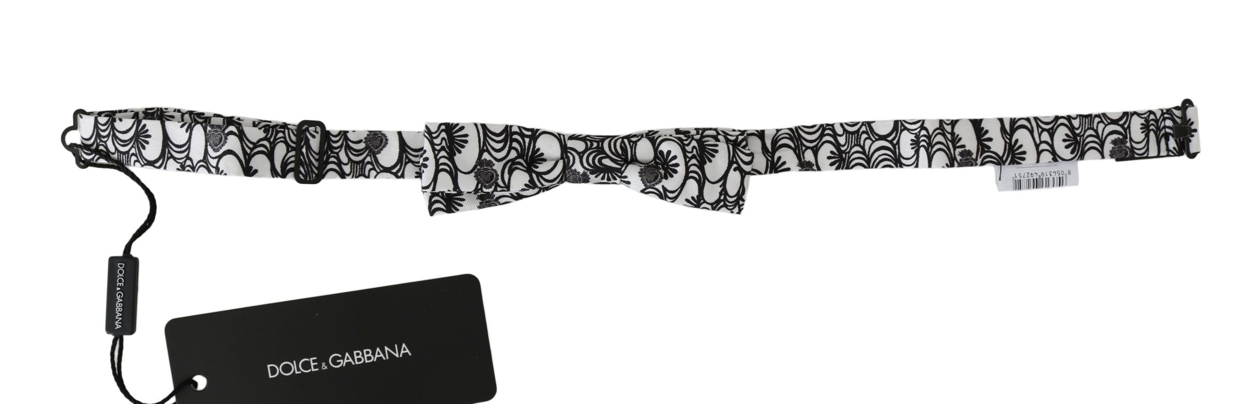 Dolce &amp; Gabbana White patterned silk tie with adjustable neckline Papillon