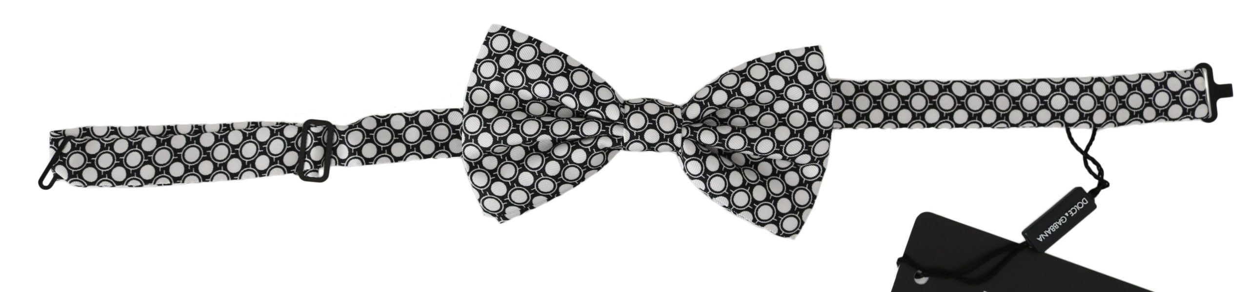 Dolce &amp; Gabbana Men Black White Circles Adjustable Neck Papillon Bow Tie