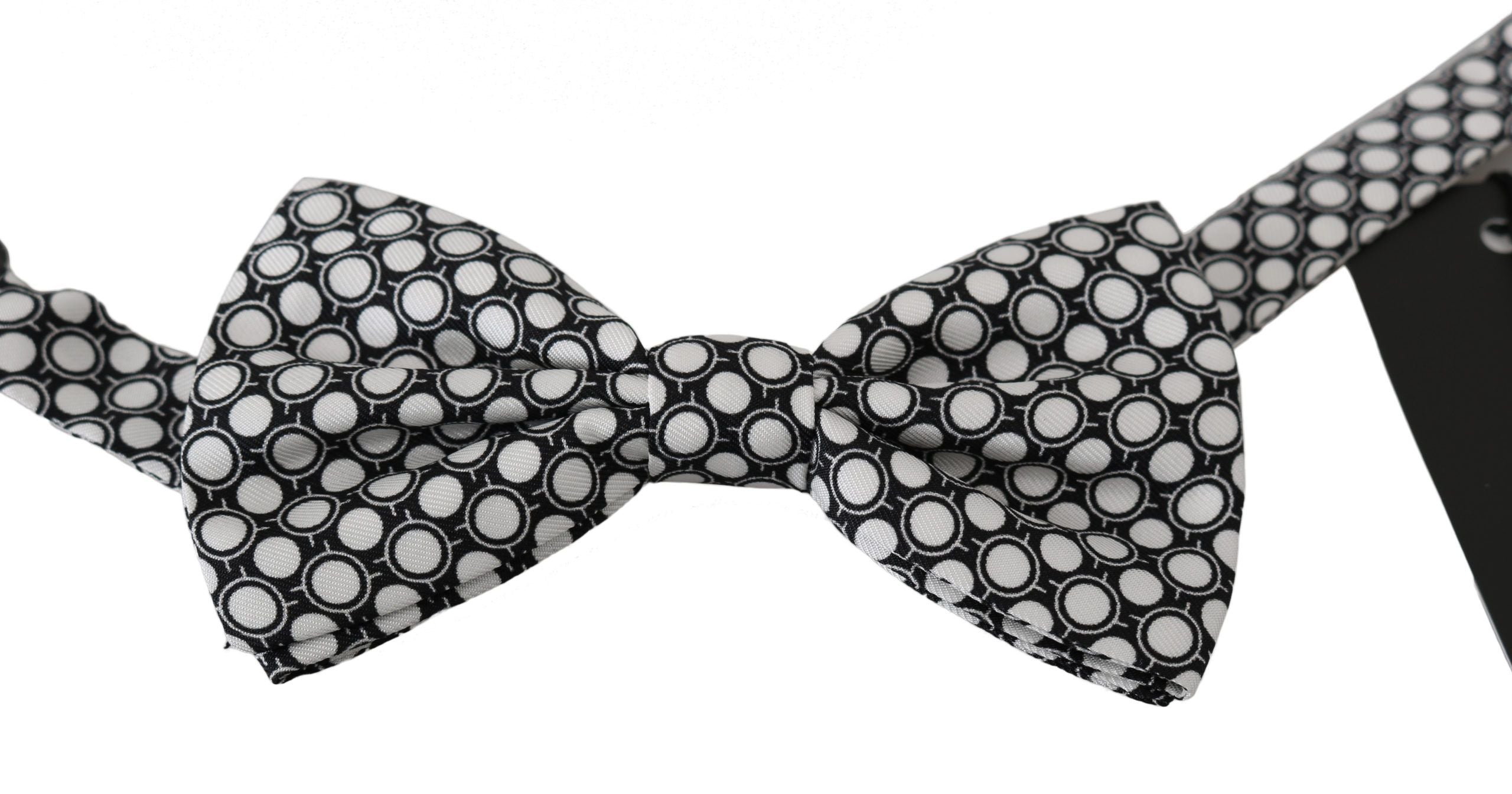 Dolce &amp; Gabbana Men Black White Circles Adjustable Neck Papillon Bow Tie