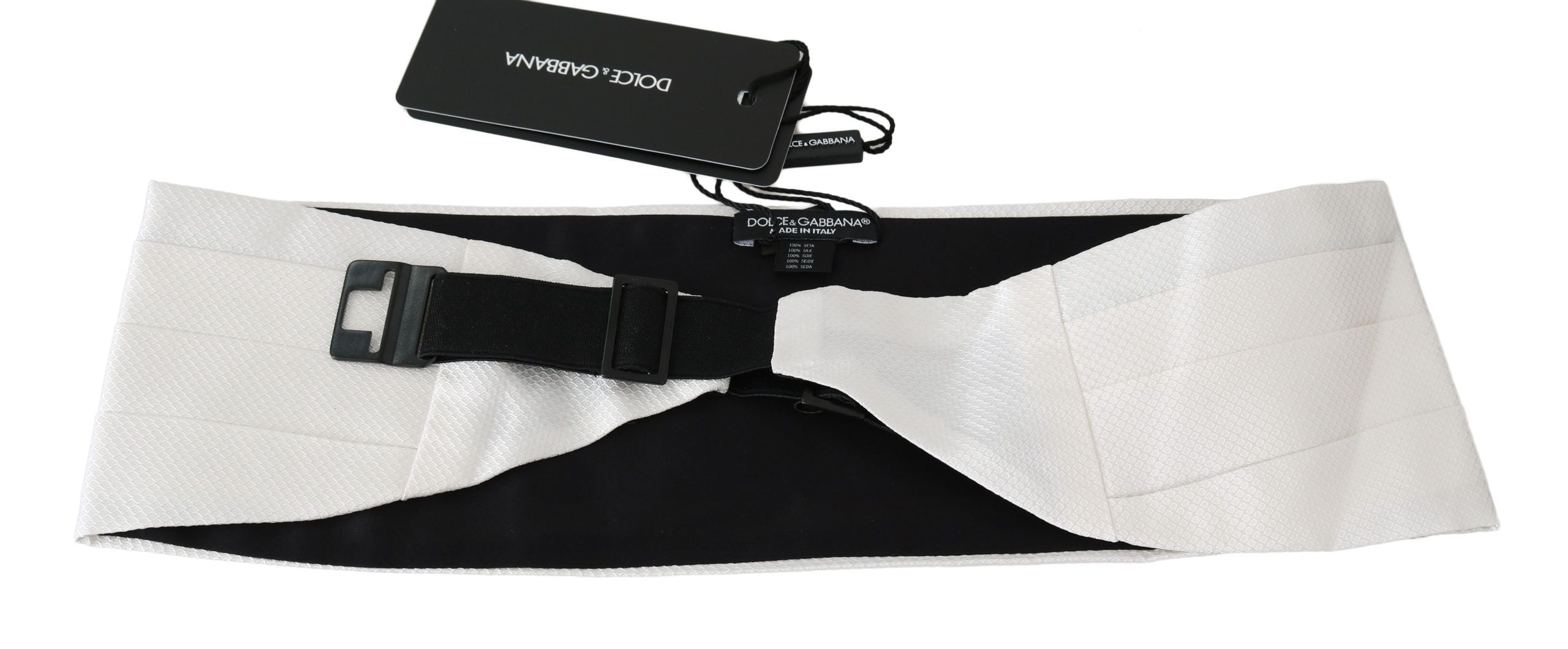 Dolce &amp; Gabbana White Men's Waist Belt 100% Silk Cummerbund