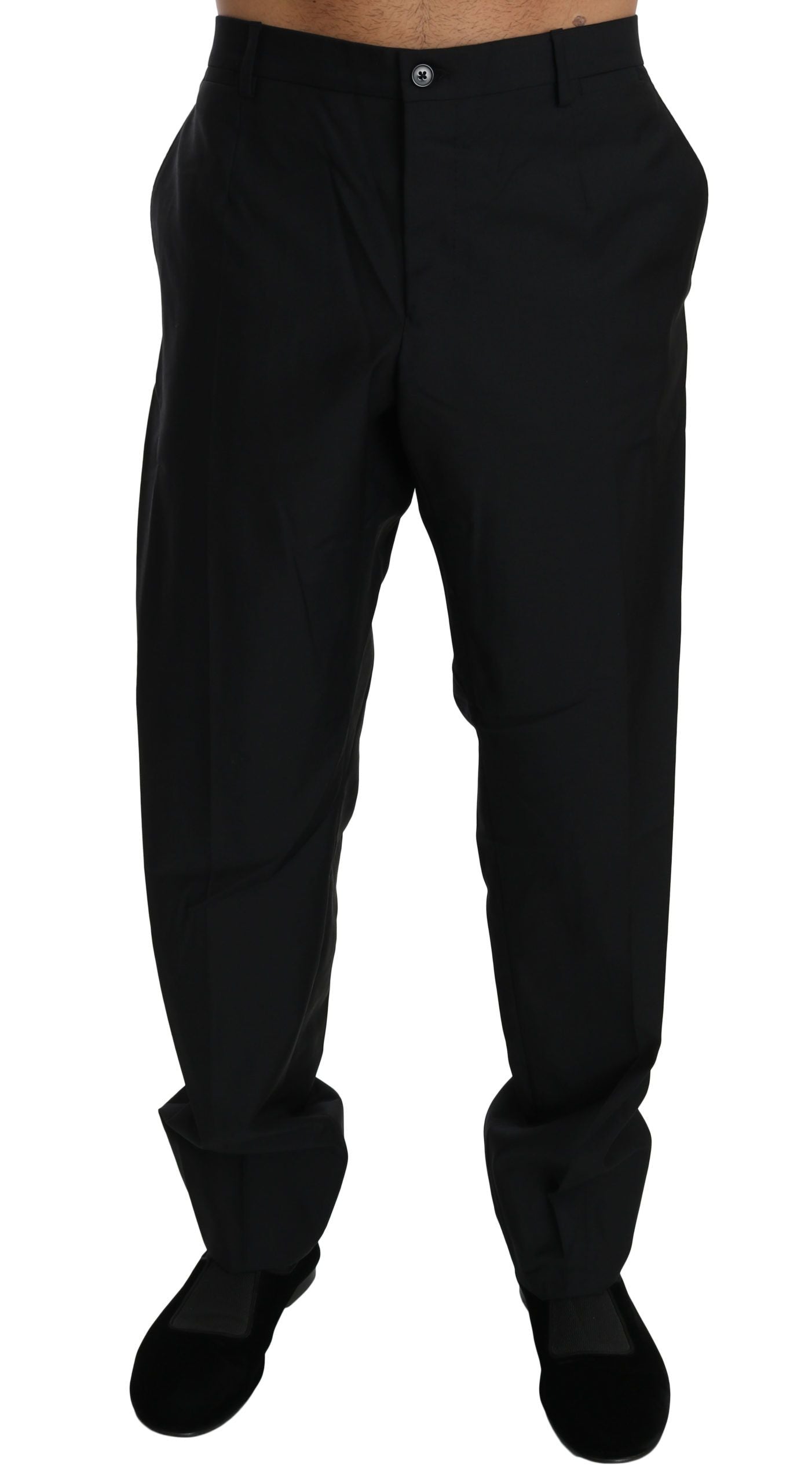 Dolce &amp; Gabbana Black Dress Formal Pants Men Wool Trousers