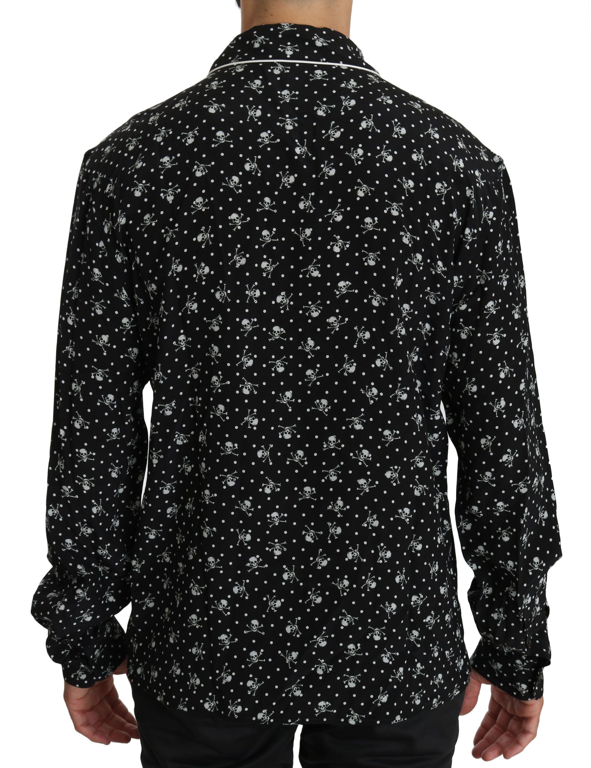 Dolce &amp; Gabbana Black Skull Print Silk Pyjama Shirt