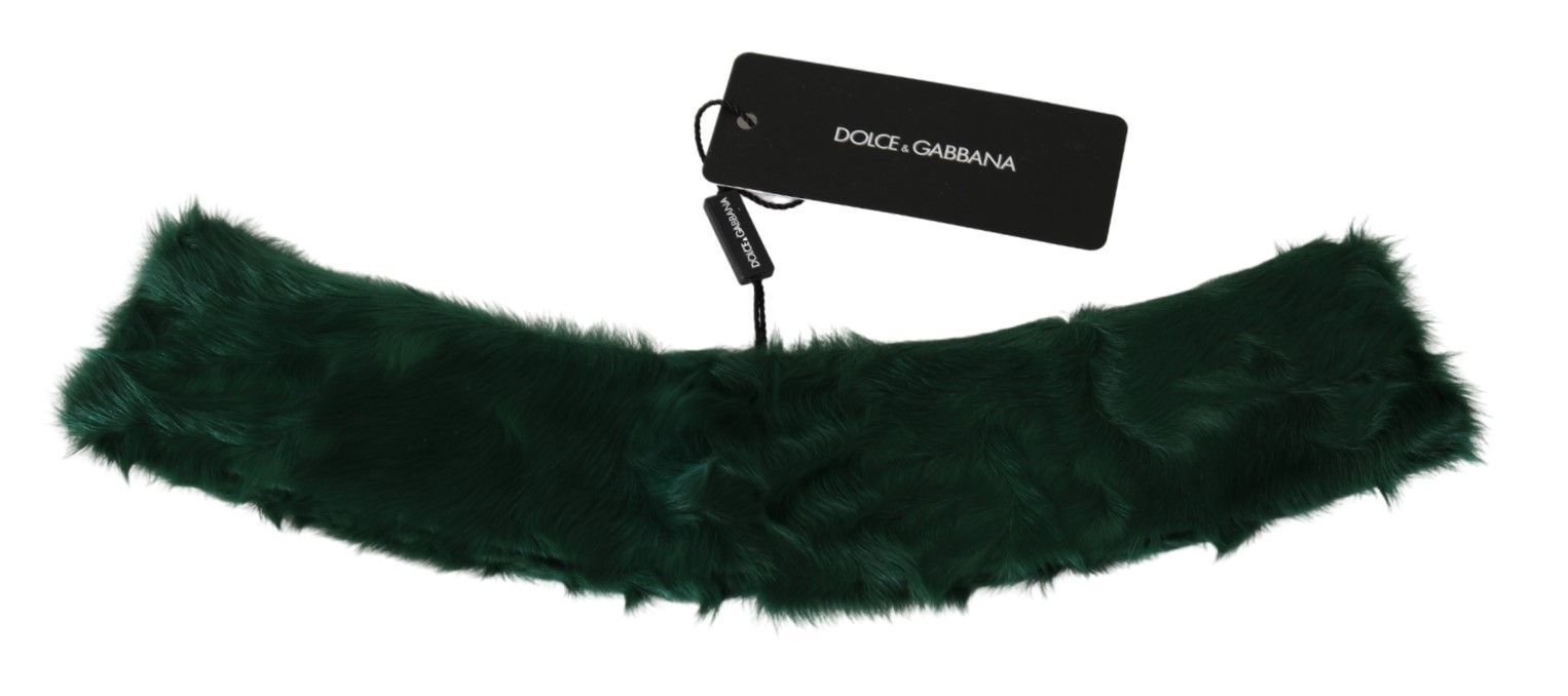 Dolce &amp; Gabbana Green Fur Collar Wrap Lambskin Scarf