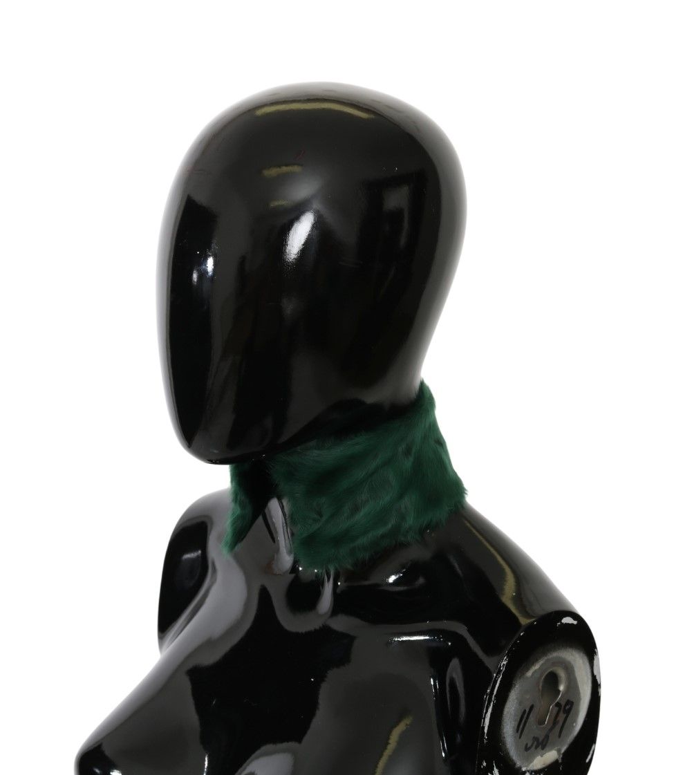 Dolce &amp; Gabbana Green Fur Collar Wrap Lambskin Scarf