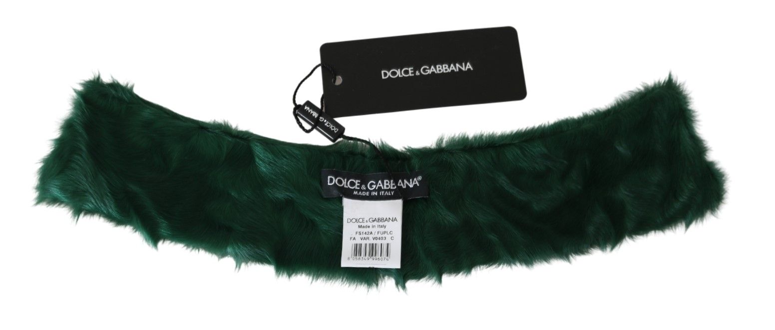 Dolce &amp; Gabbana Green Fur Collar Wrap Lambskin Scarf