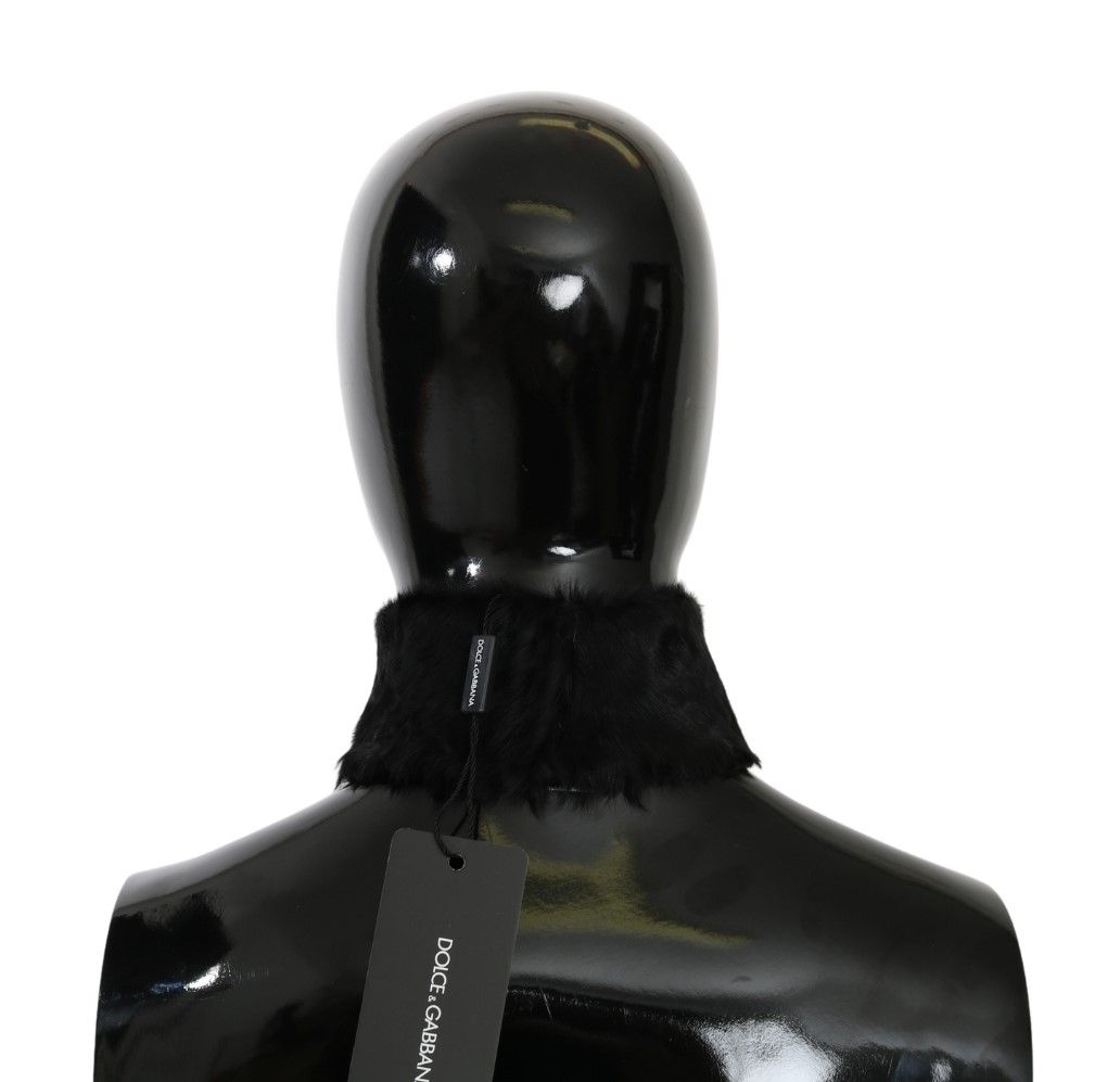Dolce & Gabbana Schwarzer Pelzkragen Wickel-Lammfellschal